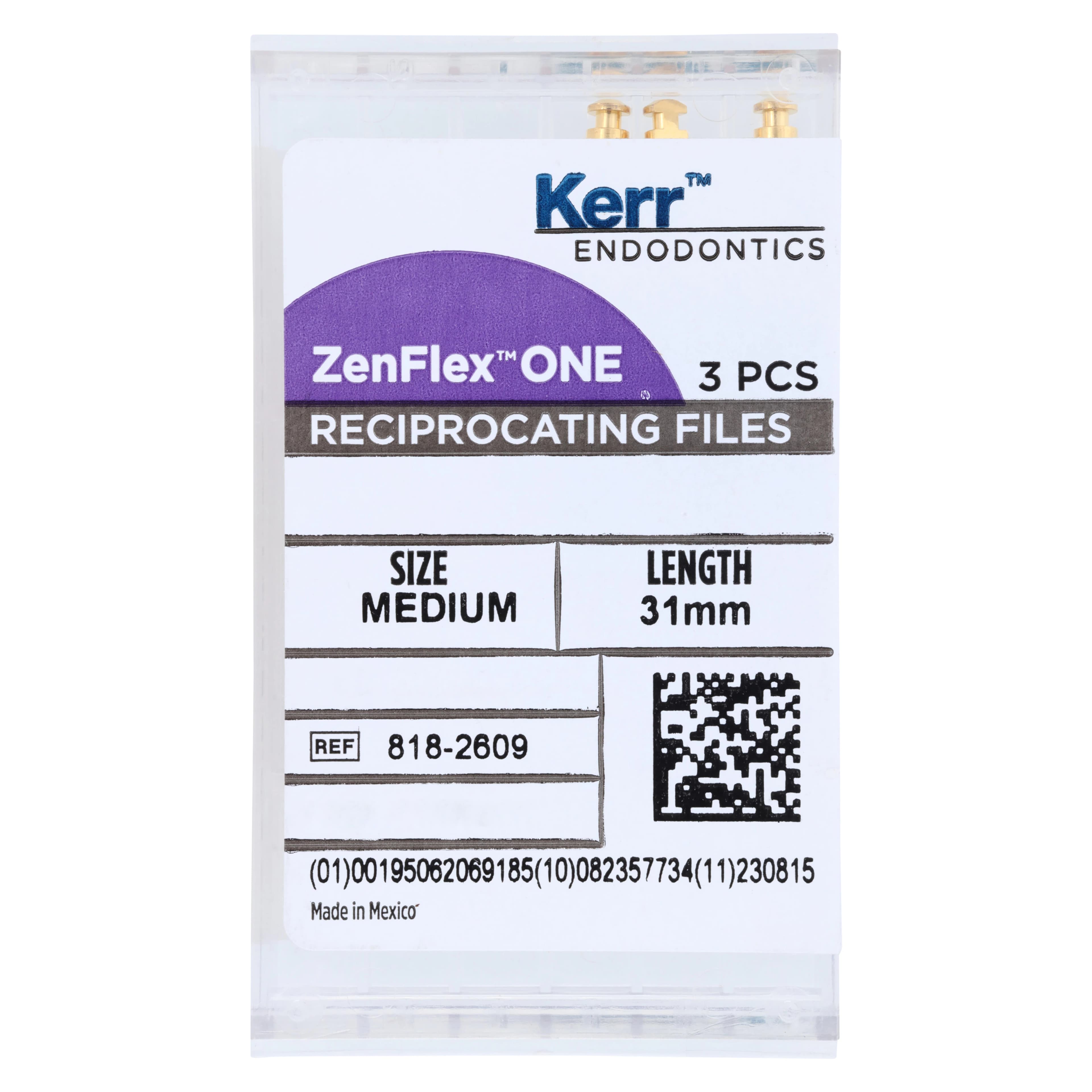 ZenFlex ONE Reciprocating NiTi File, Medium (Green), .35/.06, 31mm, 3/Pk, 818-2609 - ZenFlex™ ONE Reciprocating NiTi File Medium Green 31mm Pack of 3 - Image 1