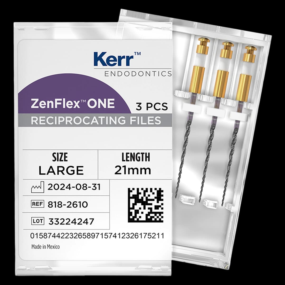 ZenFlex ONE Reciprocating NiTi Endodontic File, Large, White, .45/.06, 21mm, 3/Pk, 818-2610 - ZenFlex™ ONE Reciprocating NiTi File Large White 21mm Pack of 3 - Image 1