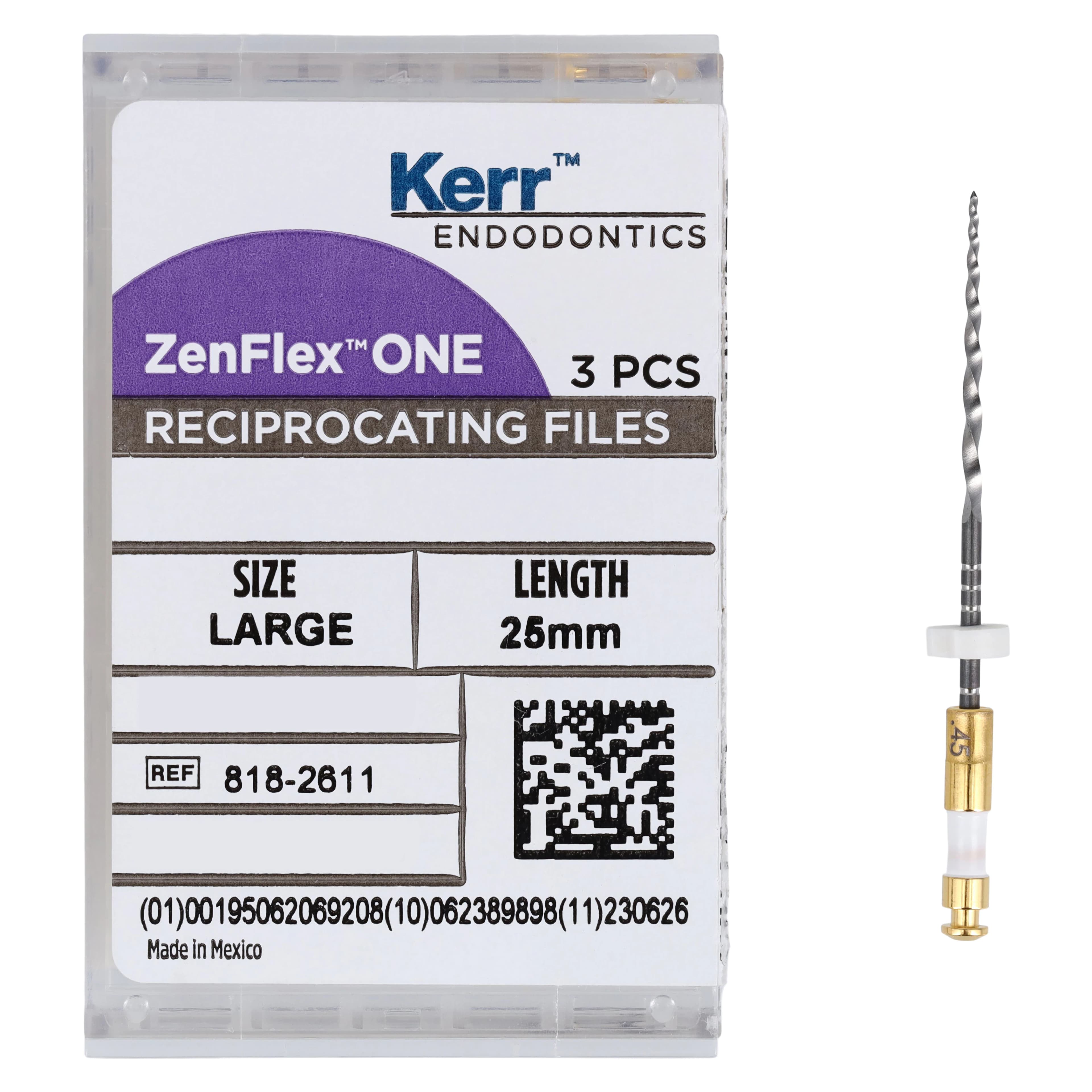 ZenFlex™ ONE Reciprocating NiTi File, Large, White, .45/.06, 25mm, 3/Pk, 818-2611 thumbnail 5