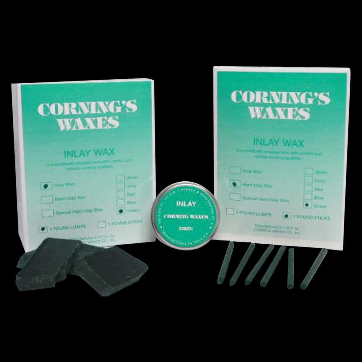 Inlay Wax Sticks, Hard, Green, 1 lb Box - Inlay Wax - Sticks, Hard, Green, 1 lb - Image 1