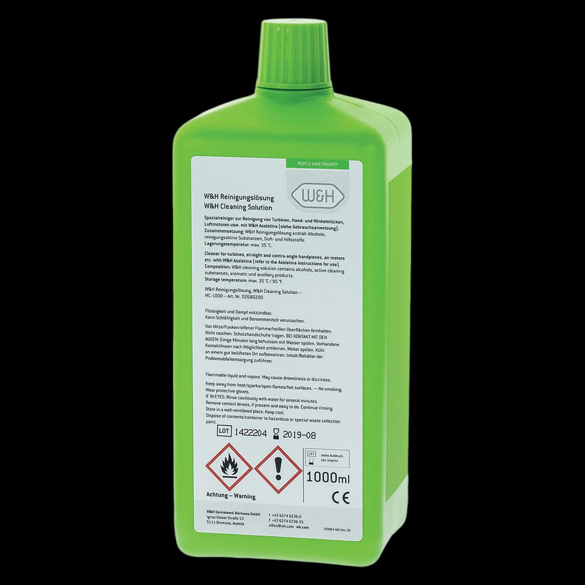 W&H Assistina Cleaning Liquid MC-1000, 1000mL Bottle - Assistina W&H Cleaning Liquid MC-1000, 1000mL Btl - Image 1