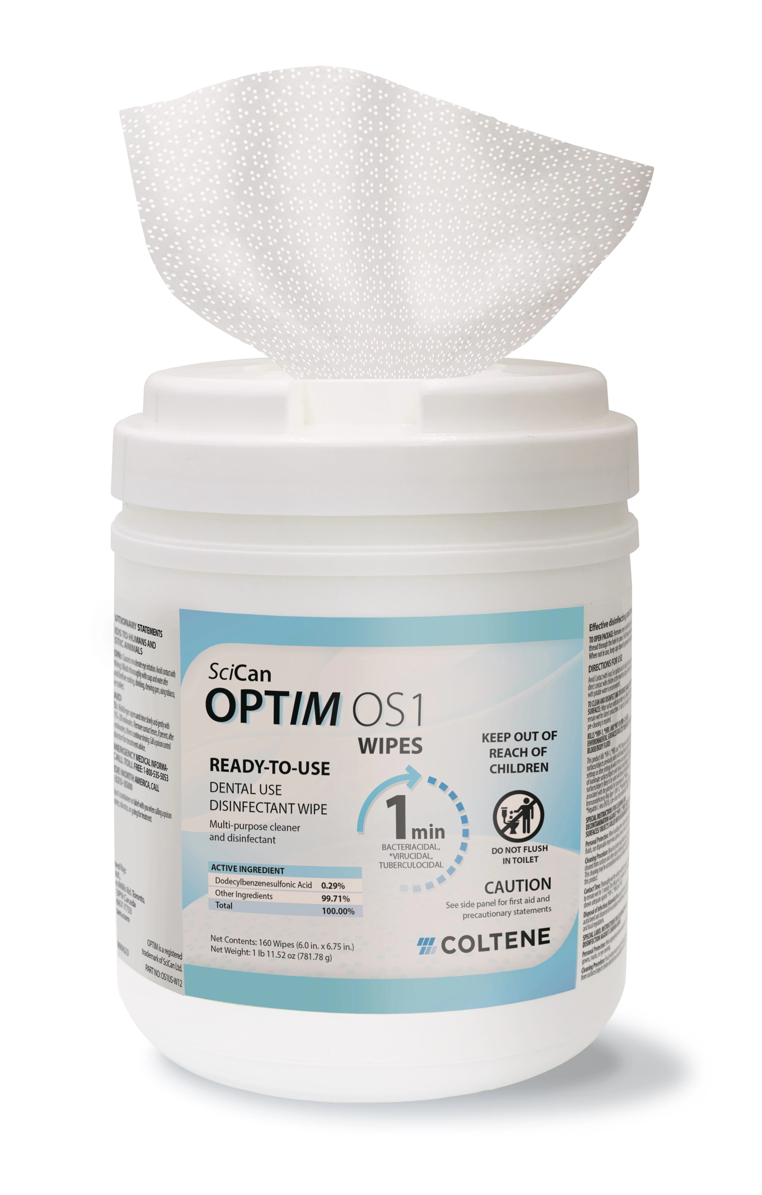 OPTIM OS1 Ready-to-Use Disinfectant Wipes, 6" x 7", 160/Canister, OS1US-W12 - OPTIM OS1 Wipes 160/Canister - Image 1