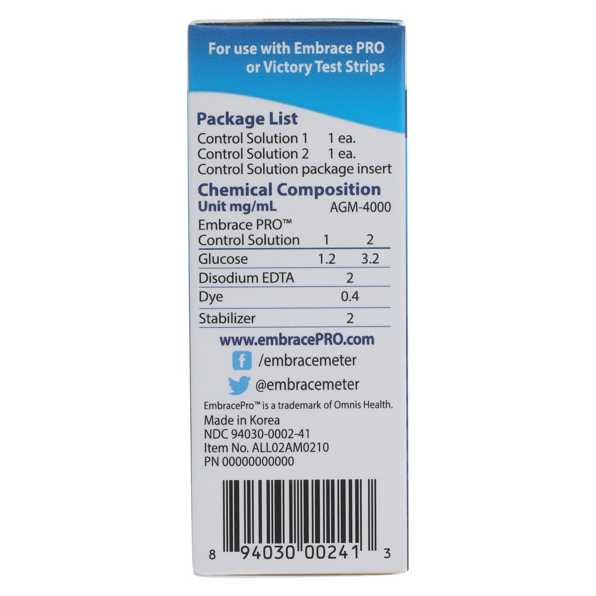 Embrace Pro Blood Glucose Hi/Lo Control Solution, 2 x 4 mL, 1 Box thumbnail 5
