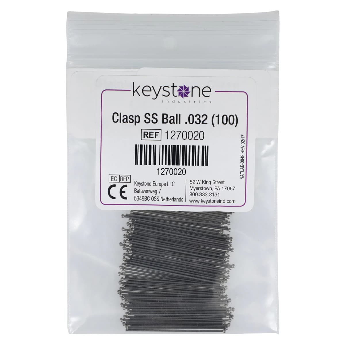 Ball Clasp Stainless Steel 0.8mm (.032"), 100/Box - Ball Clasp SS 0.8mm - Image 1