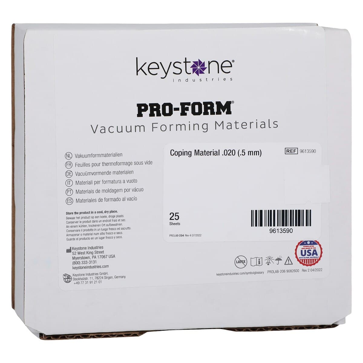 Keystone Pro-Form Coping Material, 5" x 5", Clear, 0.020" (0.50 mm), 25 Sheets/Pk, 9613590 thumbnail 2
