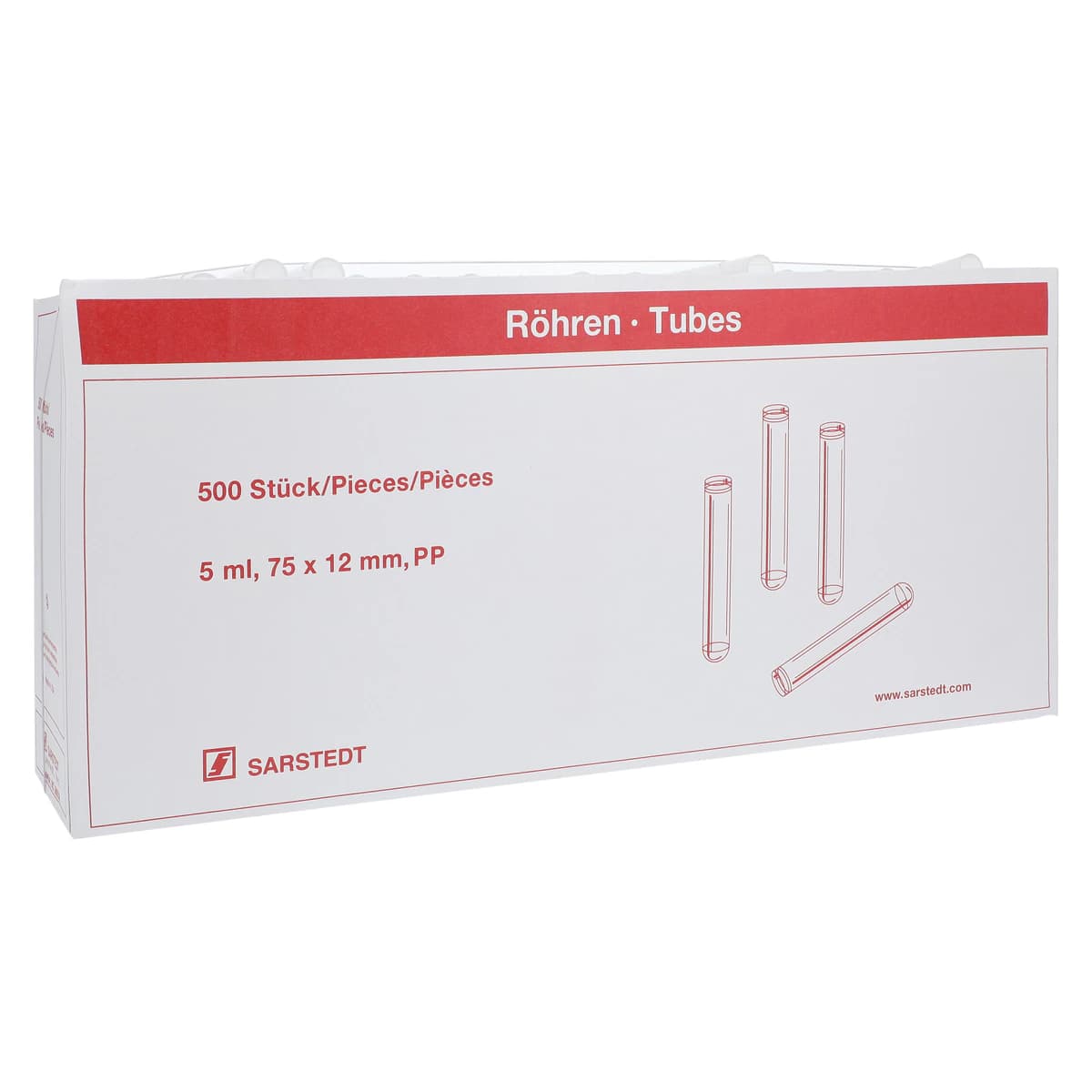 Sarstedt 5mL Polypropylene Round Bottom Test Tube, 12x75mm, Snap Cap, Sterile, Clear, 500/Package - Tube 5mL Polypropylene RB STK - Image 1