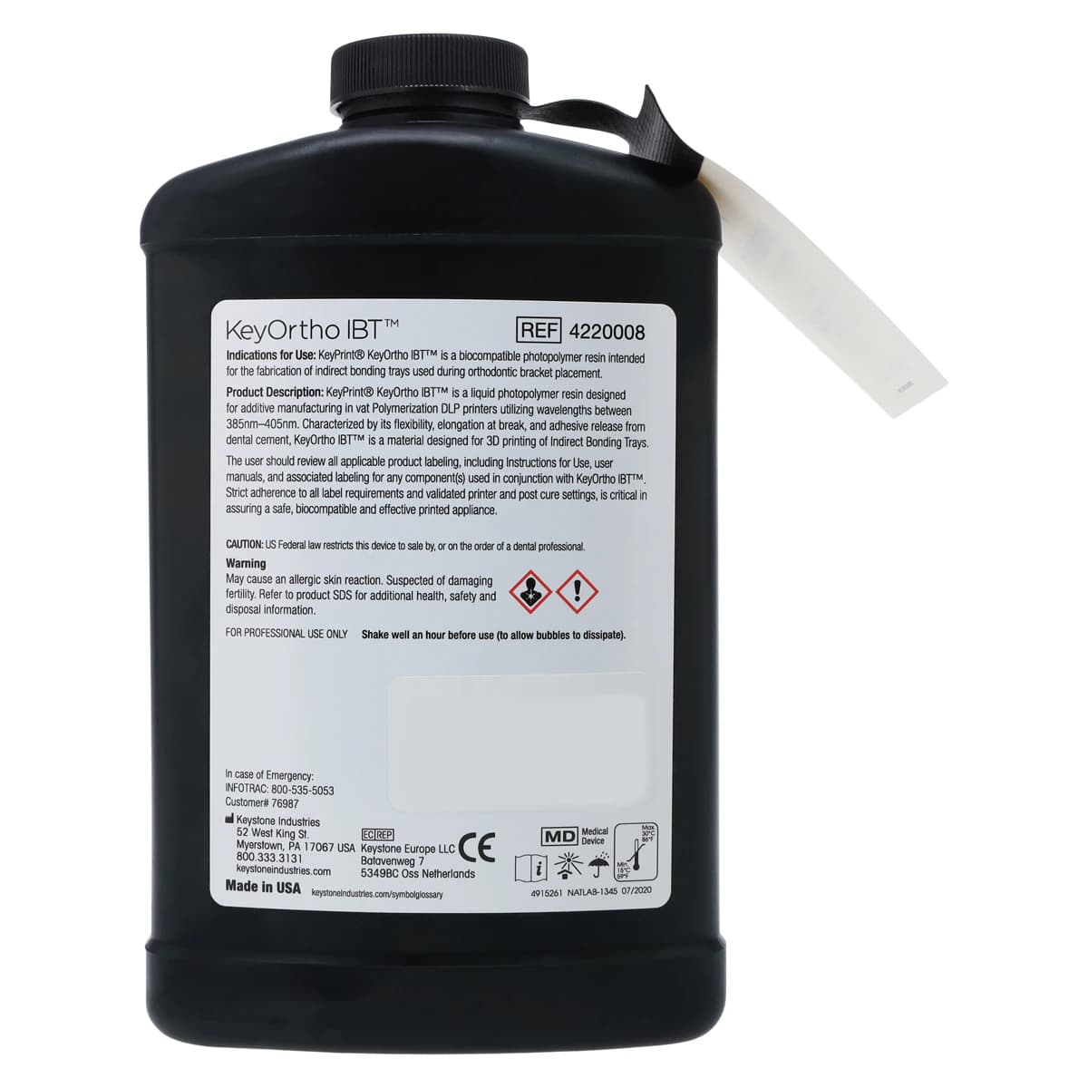 KeyOrtho IBT Biocompatible 3D Printing Resin, 1kg Bottle, 4220008 thumbnail 2