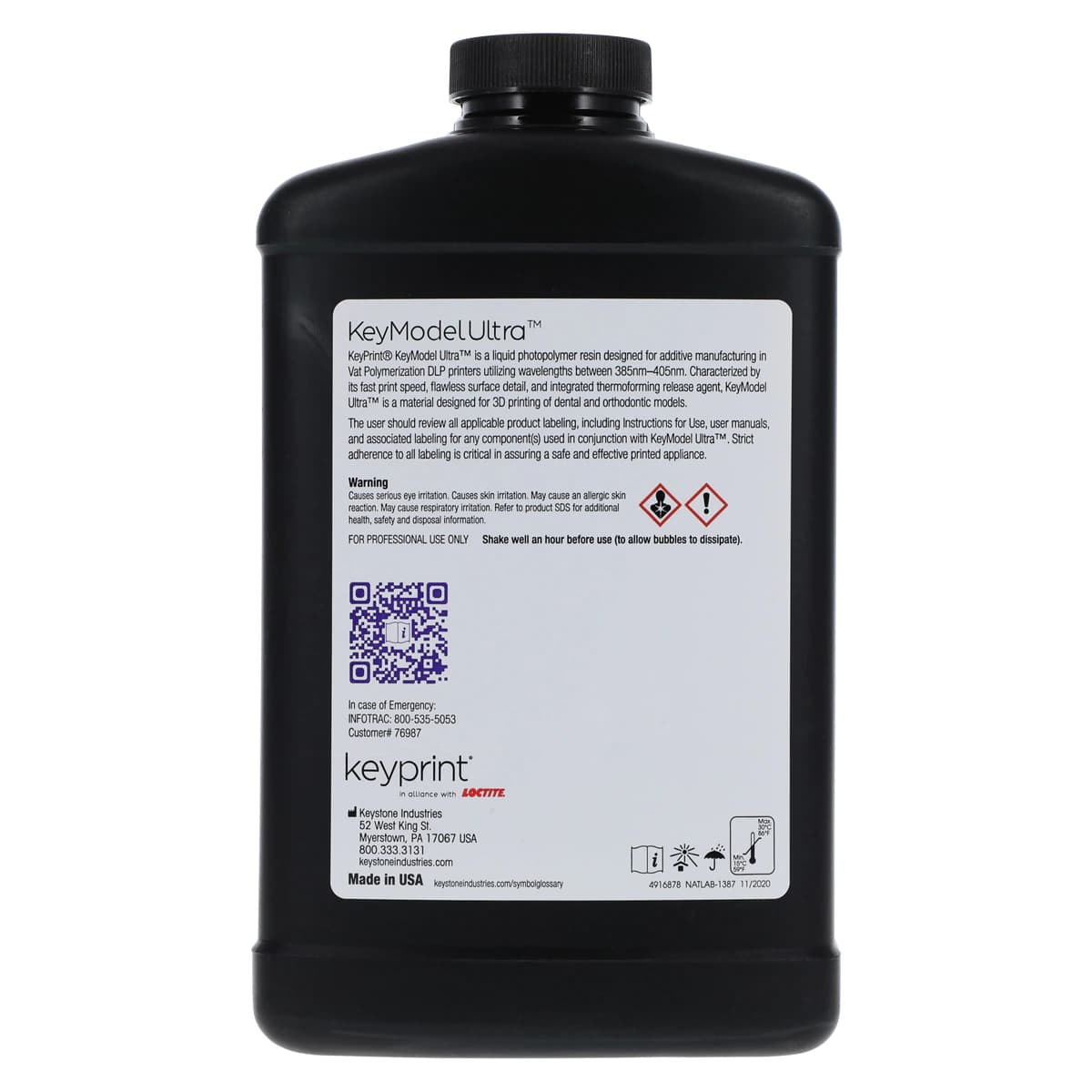 KeyPrint KeyModel Ultra Laboratory 3D Printing Resin, Ivory, 1kg/Bottle, 4220009 thumbnail 2