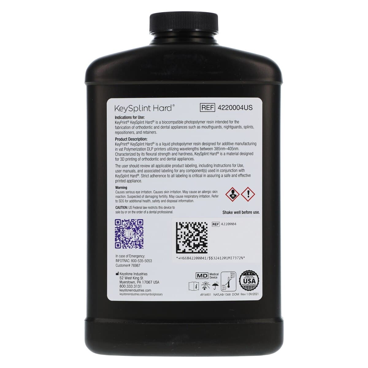 KeySplint Hard Biocompatible 3D Printing Resin, Light Violet Translucent, 1 kg Bottle, 4220004 thumbnail 2