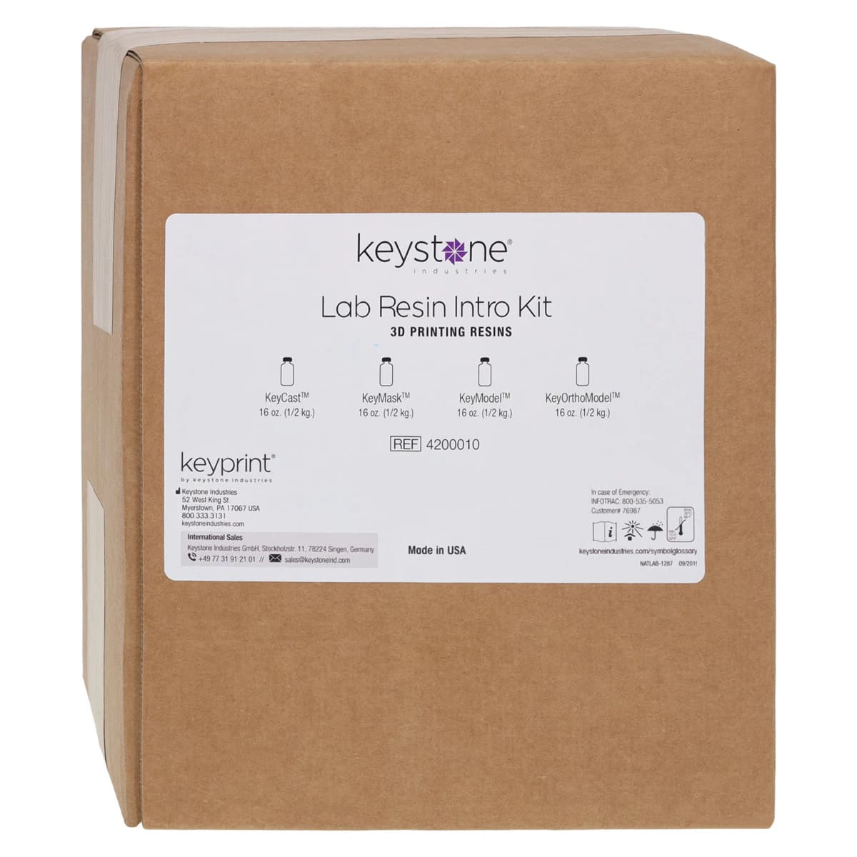 KeyPrint Lab Resin Intro Kit, 4 x 16 oz (0.5 kg) Bottles, KeyCast, KeyMask, KeyModel, KeyOrtho Model, 4200010 - KeyPrint Lab Resin Intro Kit - Image 1