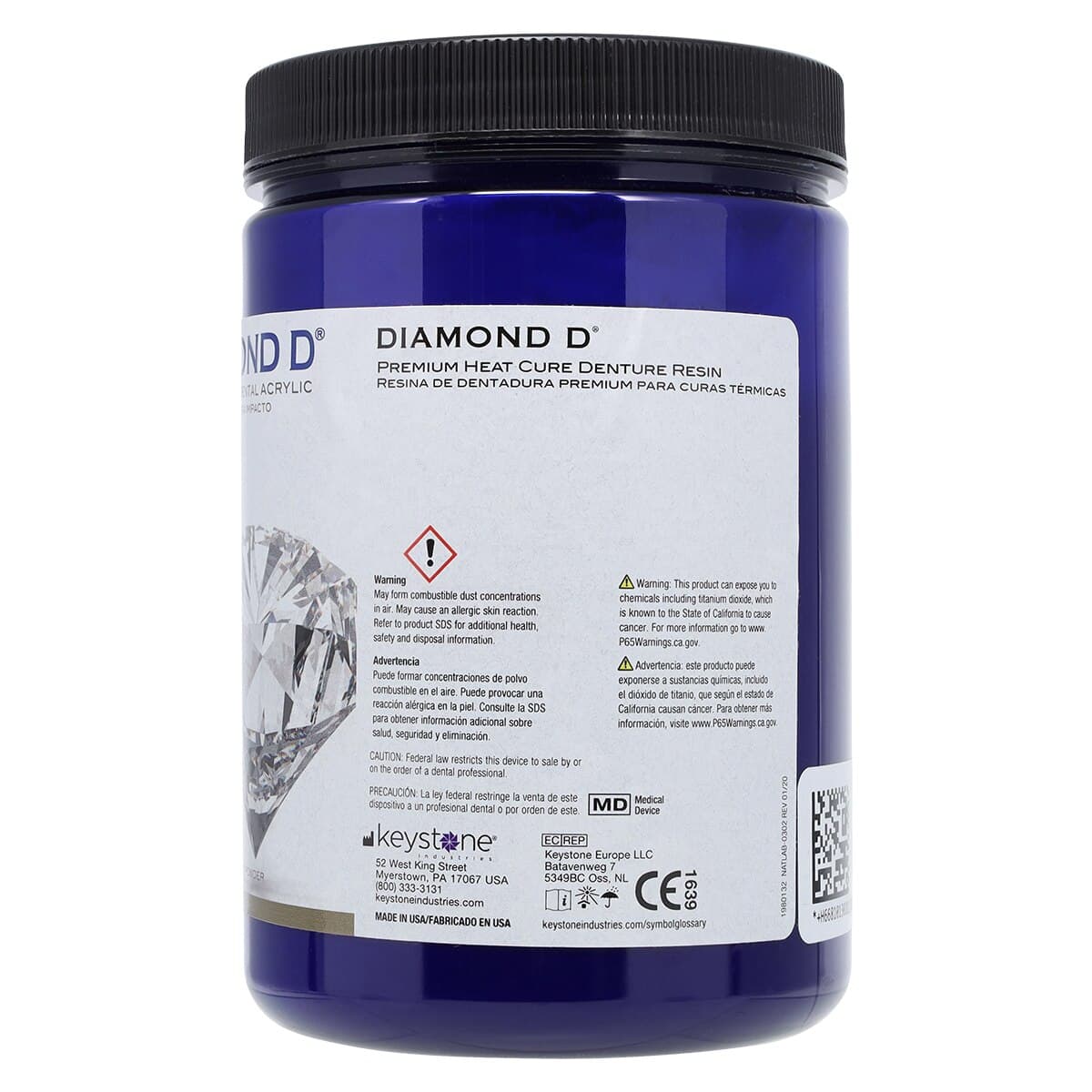 Keystone Diamond D HC Heat Cure Denture Acrylic Powder, Light Reddish Pink, 1 lb, 1013028 thumbnail 3