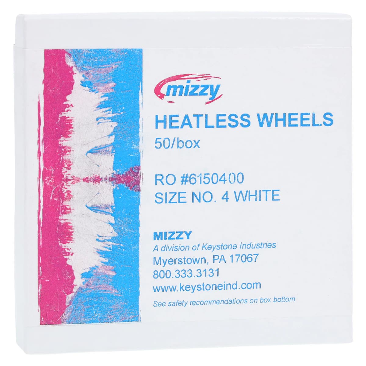 Mizzy White Heatless Wheels, Size #4, 3/16" x 7/8" (4.8 x 22.2 mm), 50/Box, 1900244 - #4 Mizzy White Mizzy Heatless Wheels Pack of 50 - Image 1
