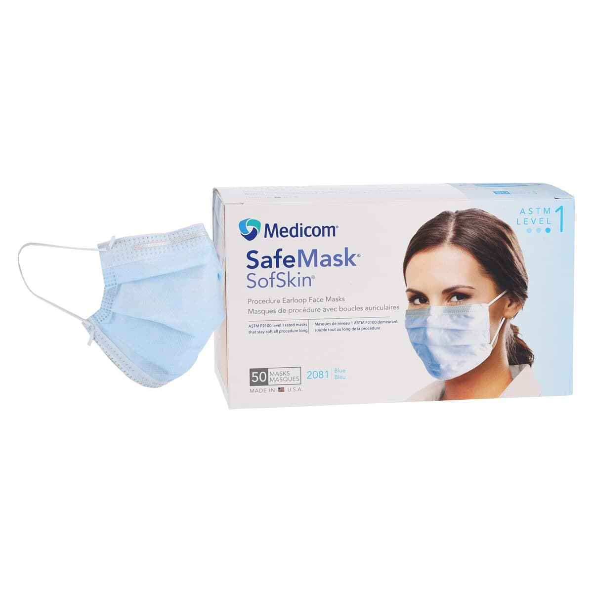 SafeMask SofSkin Procedure Earloop Face Masks, ASTM Level 1, Blue, 50/Box, 2081 thumbnail 2