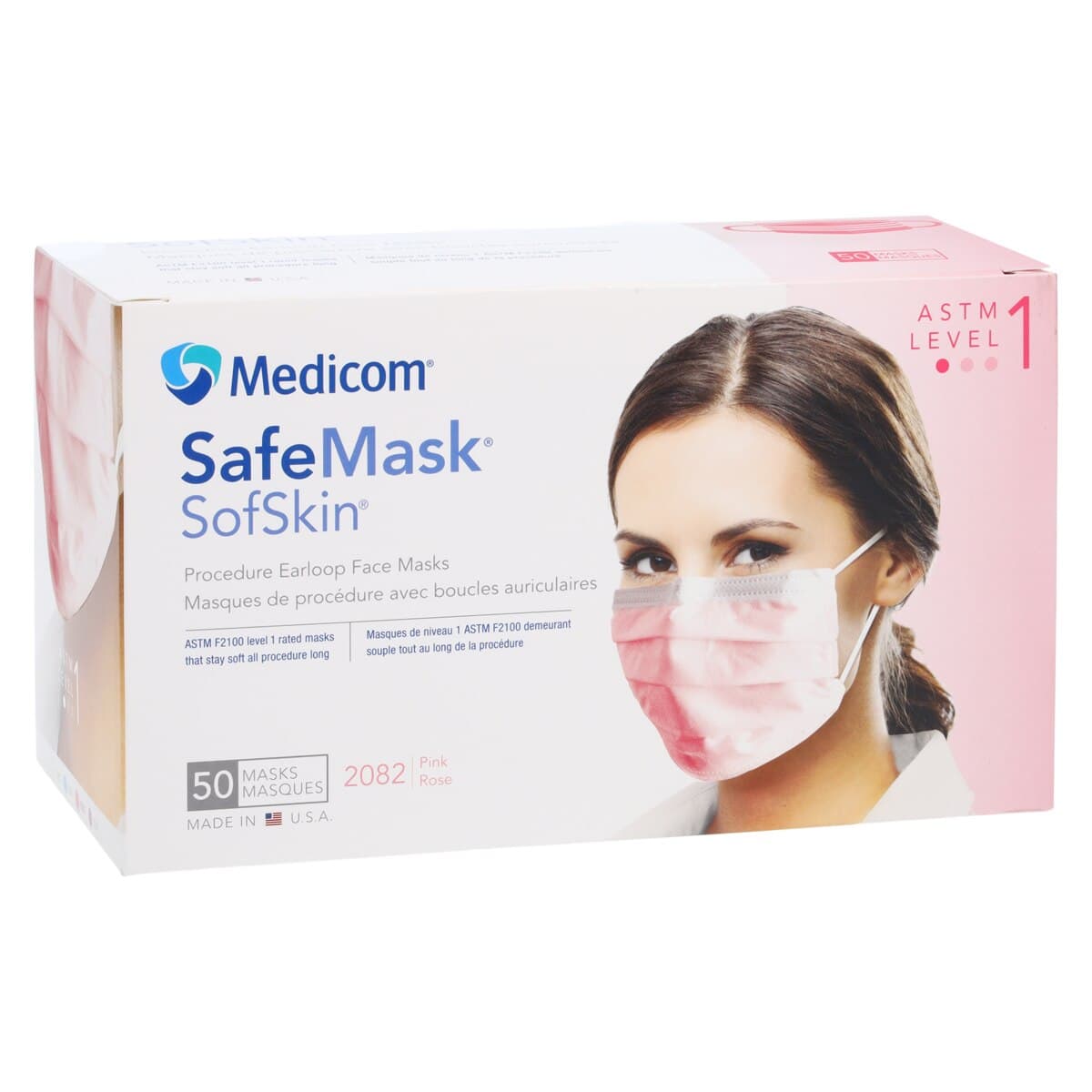 SafeMask SofSkin Procedure Earloop Face Masks, ASTM Level 1, Pink, 50/Box, 2082 thumbnail 4