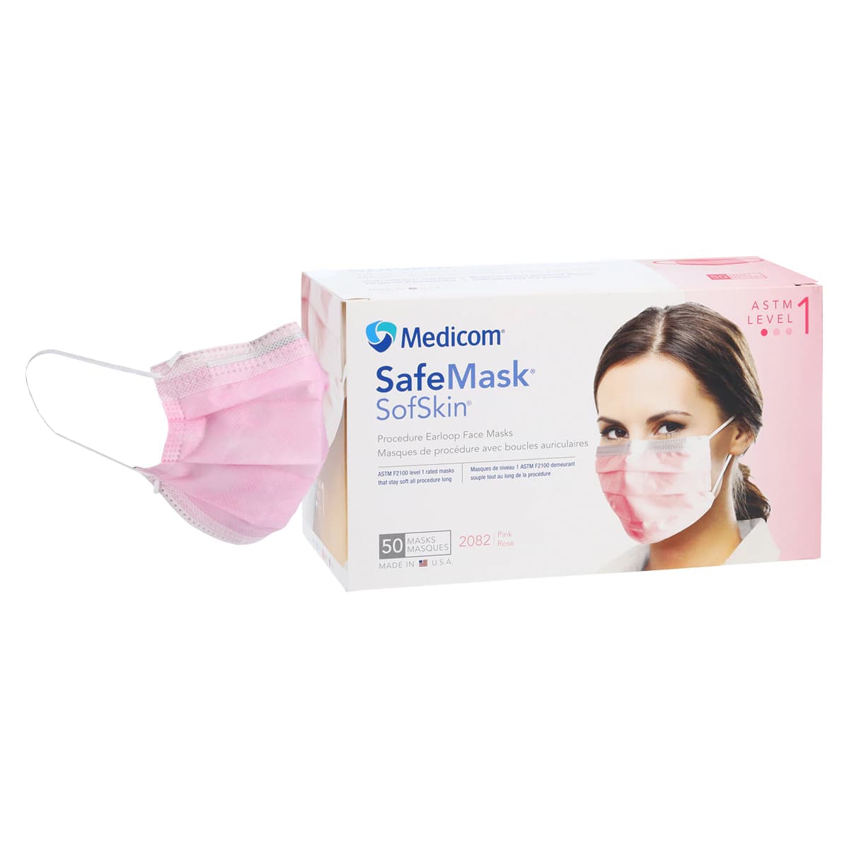 SafeMask SofSkin Procedure Earloop Face Masks, ASTM Level 1, Pink, 50/Box, 2082 - SafeMask SofSkin Procedure Earloop Face Masks, ASTM Level 1, Pink, 50/Box, 2082 - Image 1