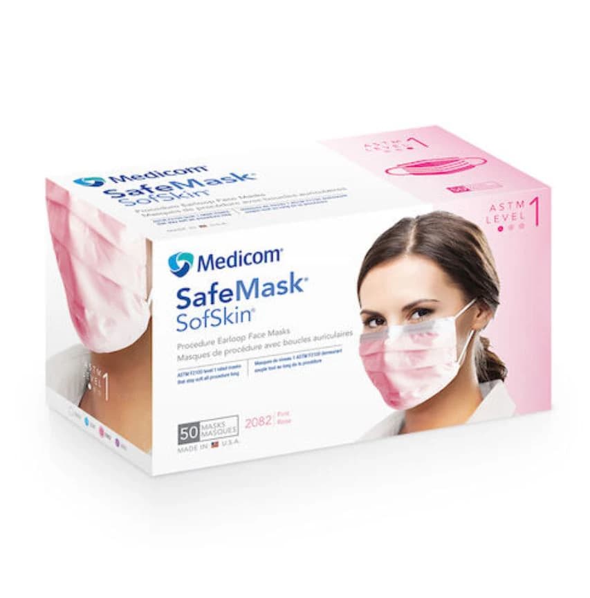 SafeMask SofSkin Procedure Earloop Face Masks, ASTM Level 1, Pink, 50/Box, 2082 thumbnail 2