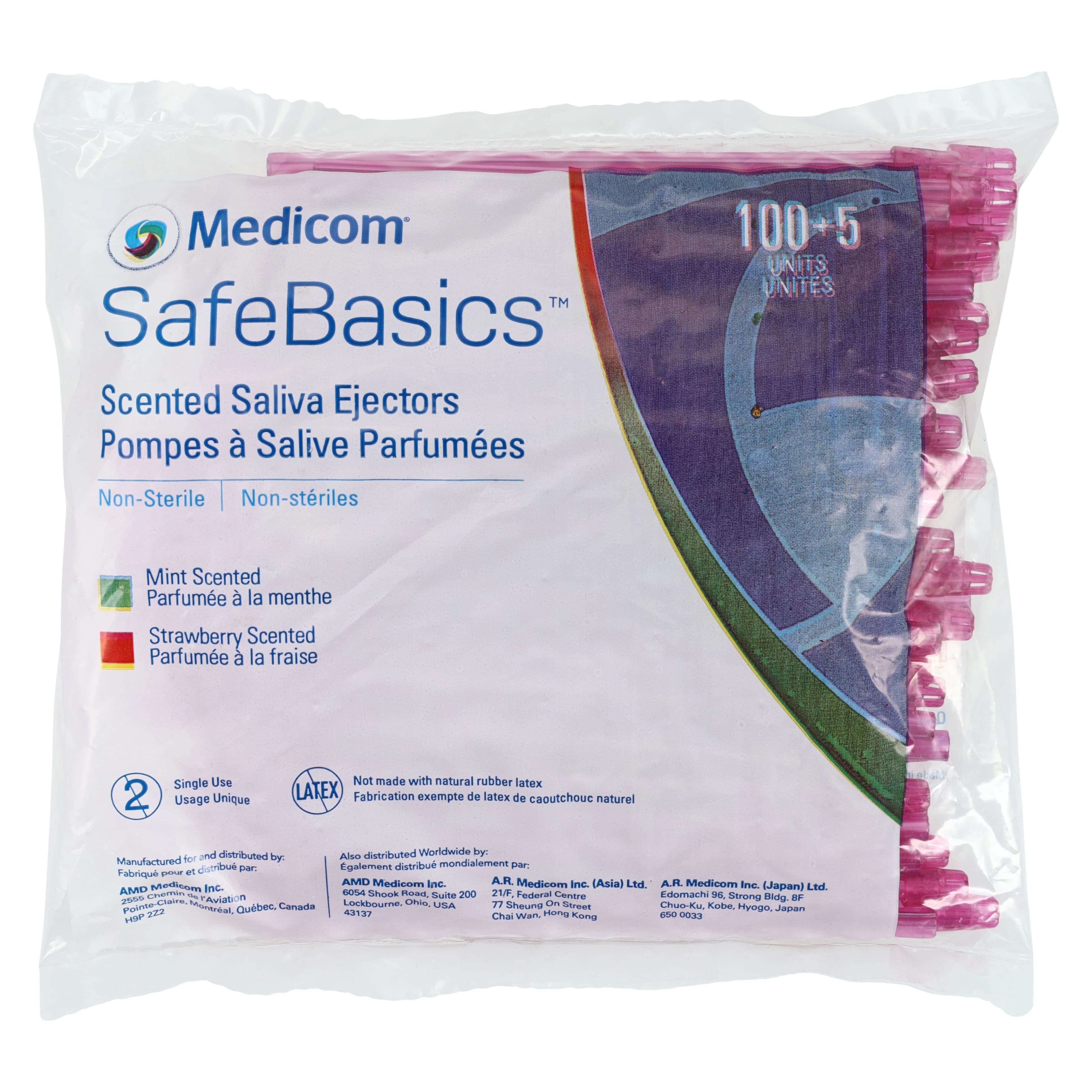 Medicom SafeBasics Saliva Ejectors, Strawberry Scented, 6", Clear Pink w/ Pink Tip, Latex-Free, 105/Bag, 714 thumbnail 3