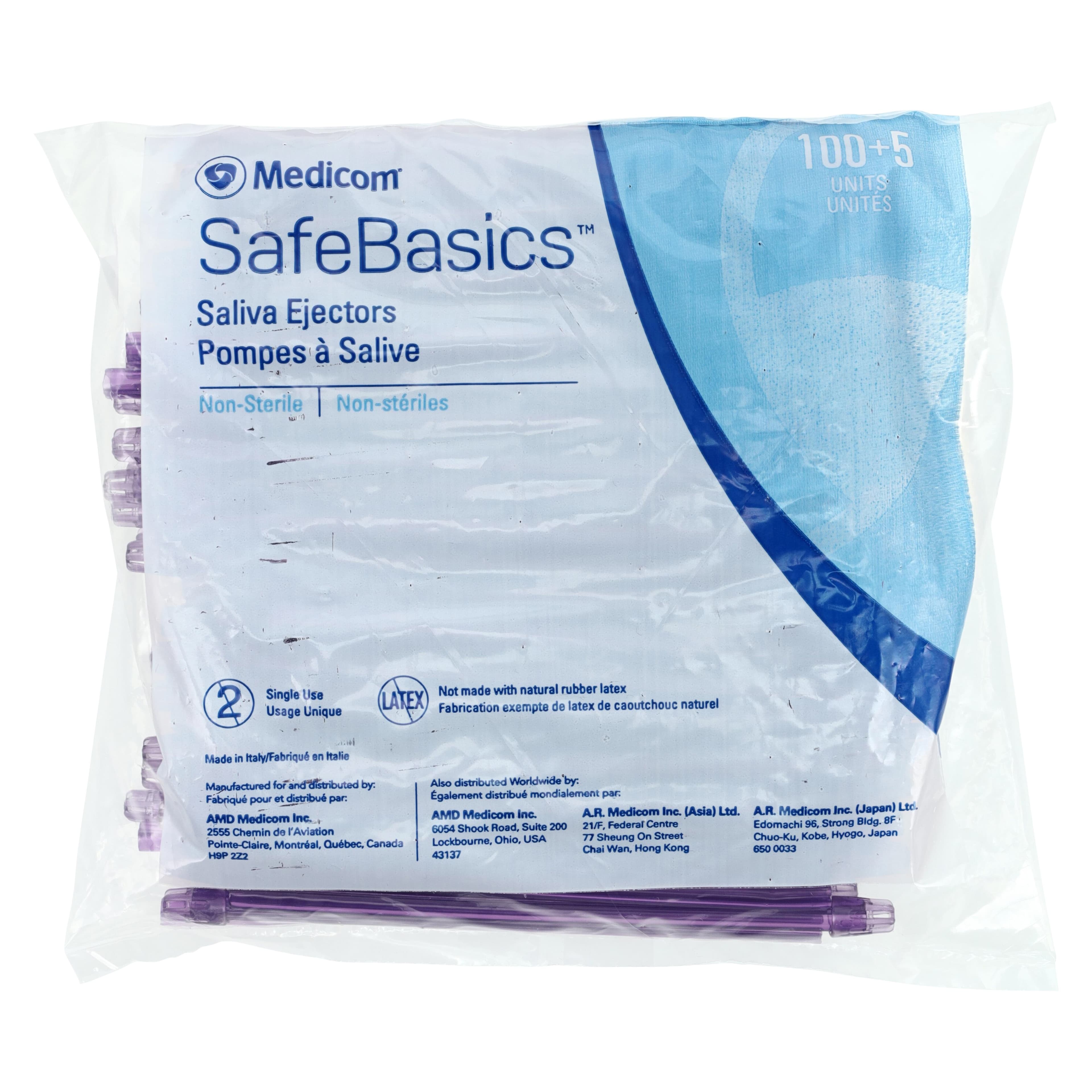 Medicom SafeBasics Saliva Ejectors, Clear Lavender with Lavender Tip, 6", Latex-Free, 105/Pk, 712 thumbnail 3
