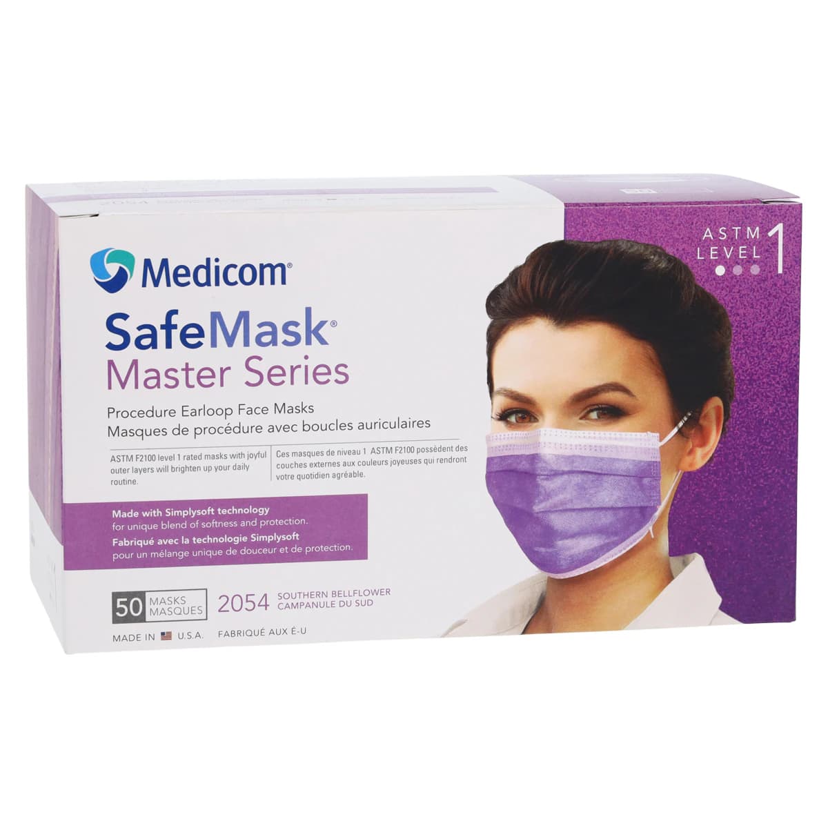 SafeMask Master Series Procedure Earloop Mask, ASTM Level 1, Southern Bellflower (Radiant Orchid), 50/Box, 2054 thumbnail 4
