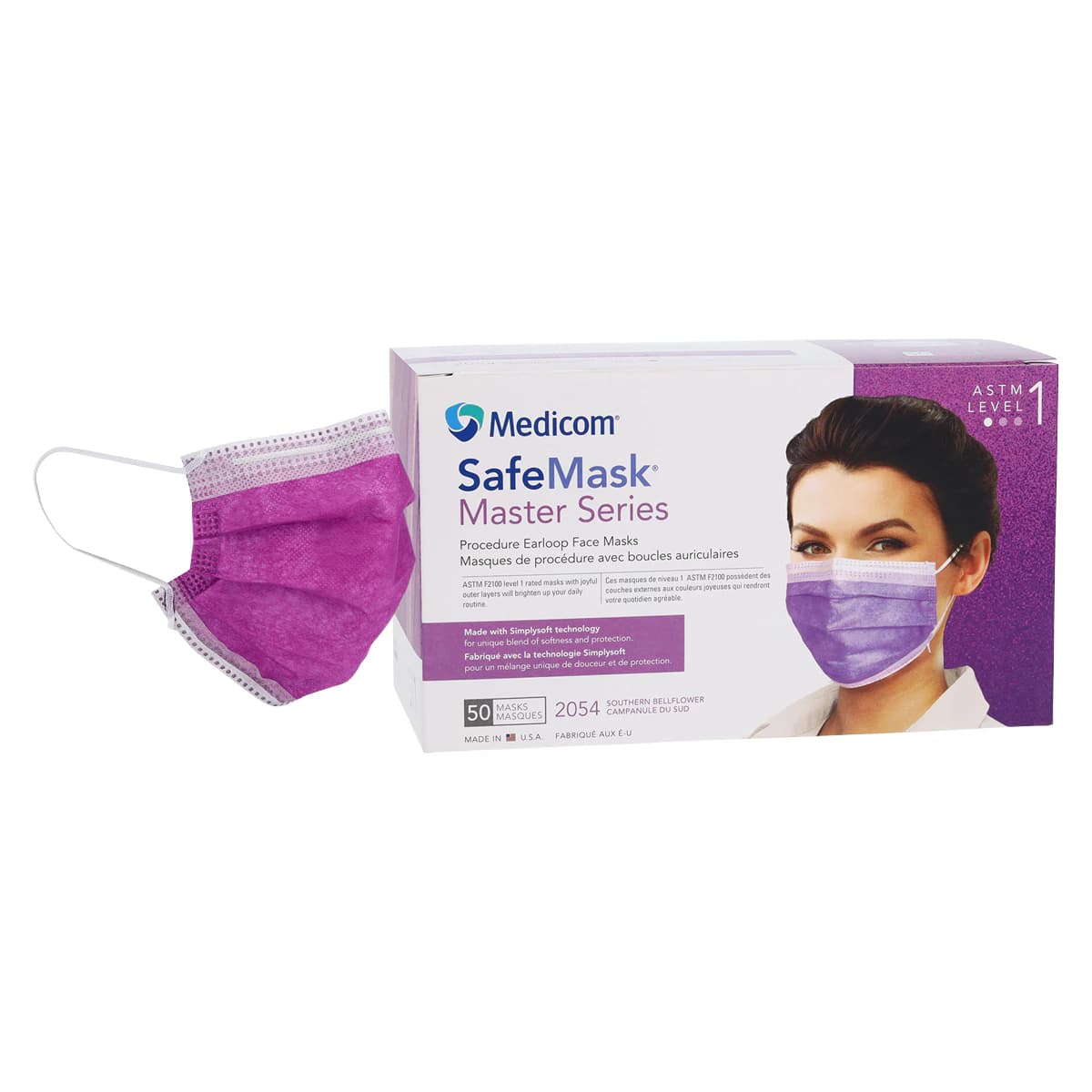 SafeMask Master Series Procedure Earloop Mask, ASTM Level 1, Southern Bellflower (Radiant Orchid), 50/Box, 2054 - Safe+Mask Master Series Procedure Earloop, ASTM Level 1, Southern Bellflower, 50/Box, 2054 - Image 1