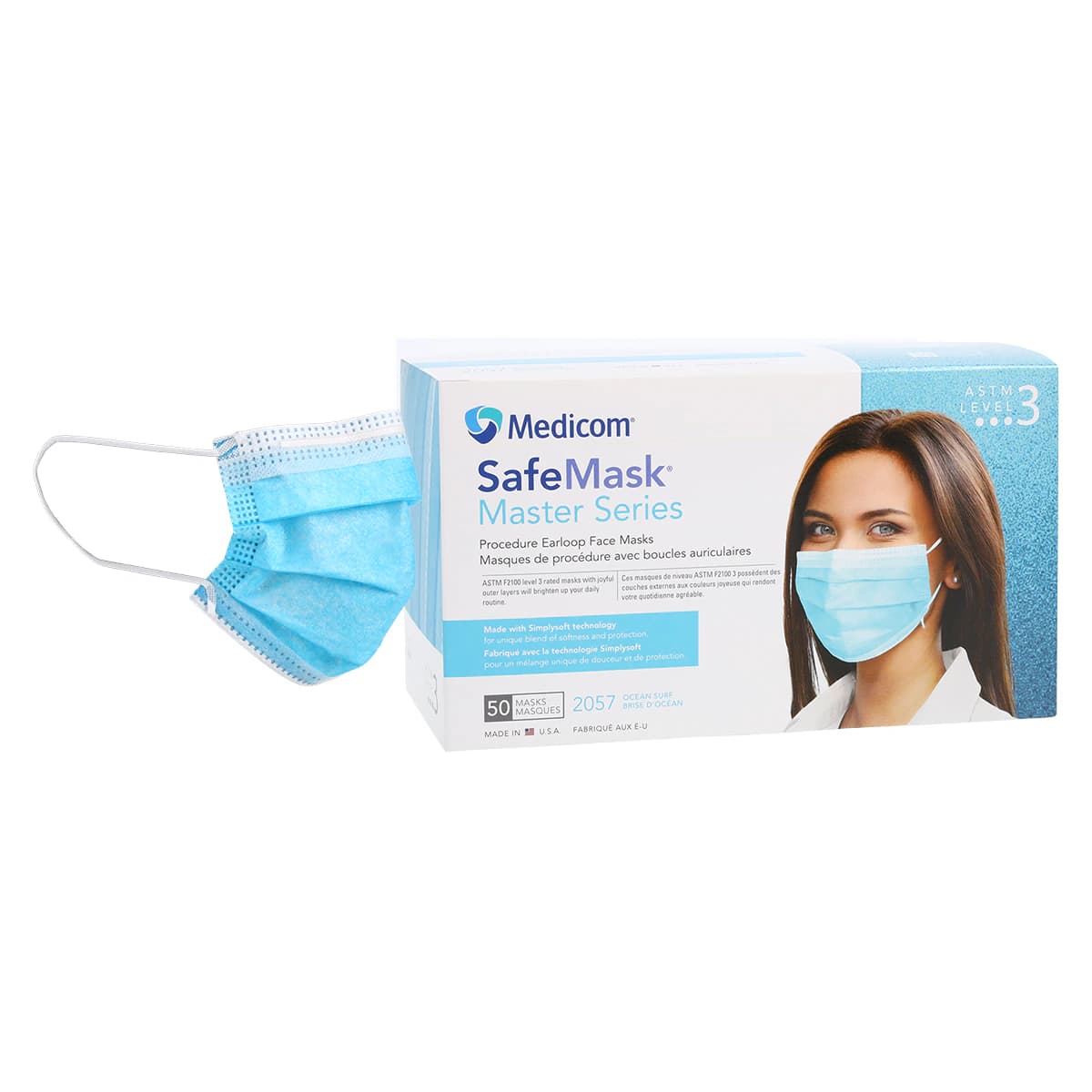 SafeMask Master Series Procedure Earloop Mask, ASTM Level 3, Ocean Surf (Aqua Marine), 50/Box, 2057 - SafeMask Master Series Procedure Earloop, ASTM Level 3, Ocean Surf, 50/Box, 2057 - Image 1