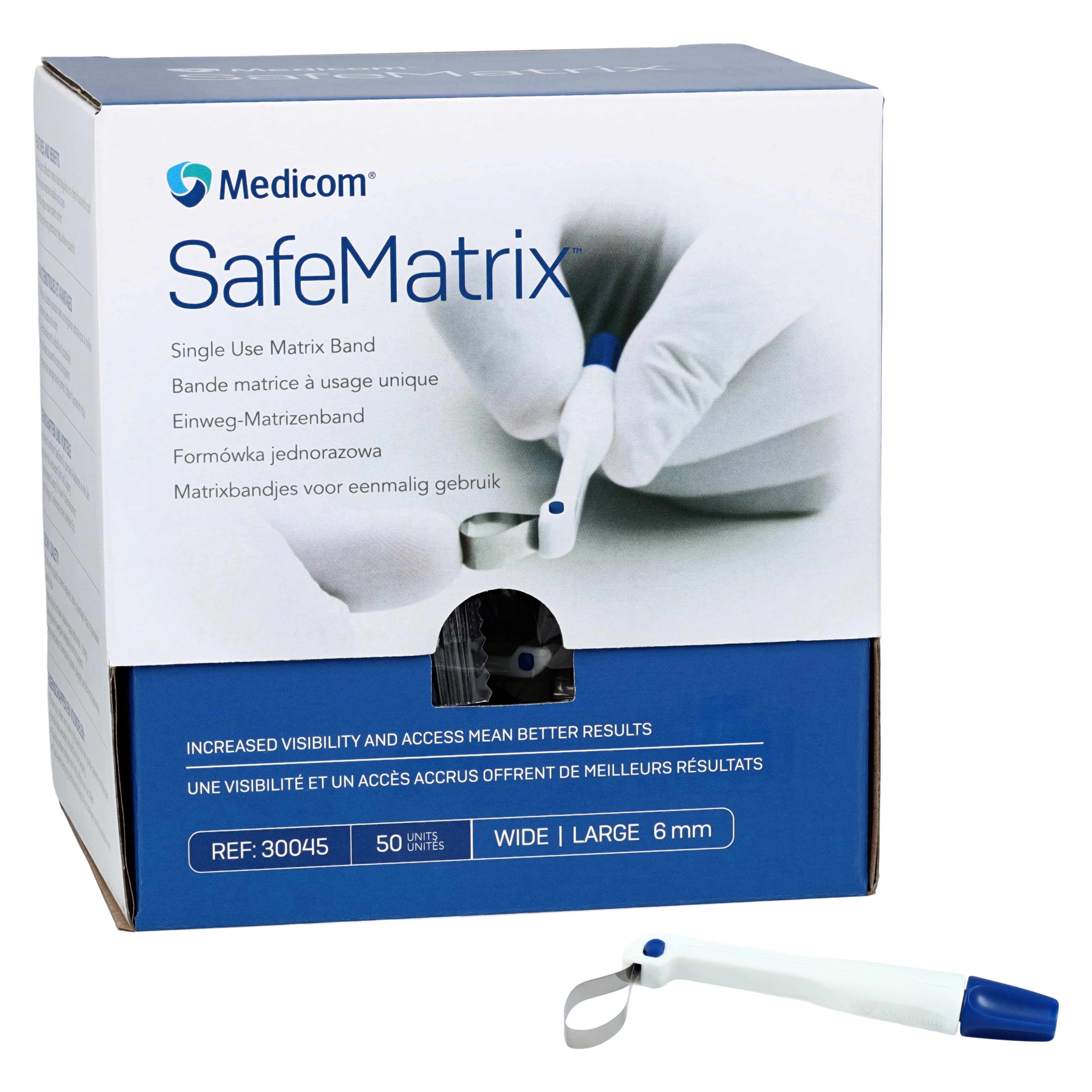 Medicom SafeMatrix Single-Use Matrix Bands, Regular Wide 6mm, Blue, 50/Box, 30045 - SafeMatrix Single-Use Matrix Bands 50/Box - Image 1