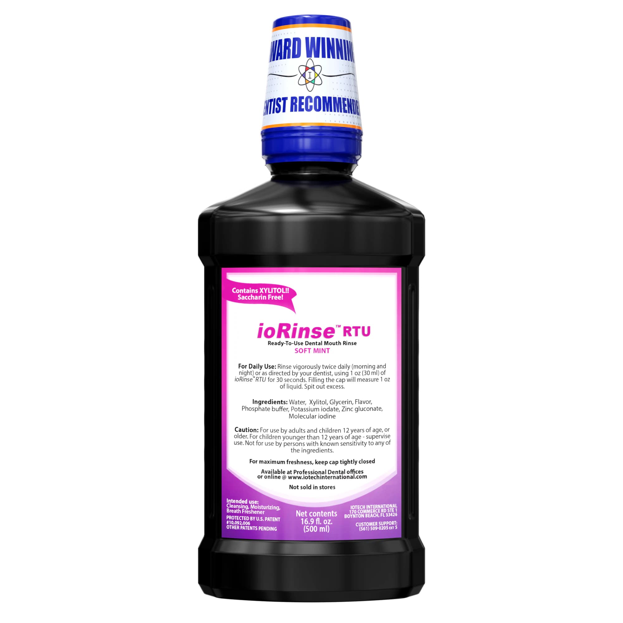 ioRinse™ Ready-To-Use Oral Mouth Rinse, Soft Mint, 100 ppm Molecular Iodine, Alcohol-Free, 16 oz (500 ml) Bottle, Case of 24 - ioRinse™ Ready-To-Use Oral Mouth Rinse Soft Mint 16oz Case of 24 - Image 1