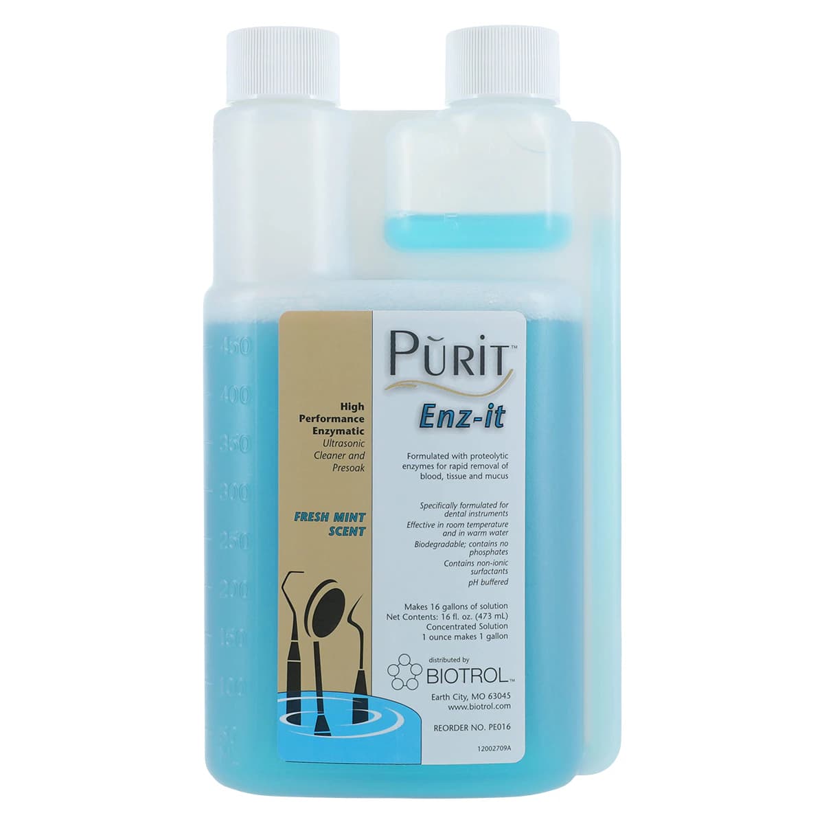 Purit Enz-It Enzymatic Ultrasonic Cleaner Solution & Presoak, 16 oz Bottle, PE016 - PURIT ENZ-IT 160Z, PE016 - Image 1