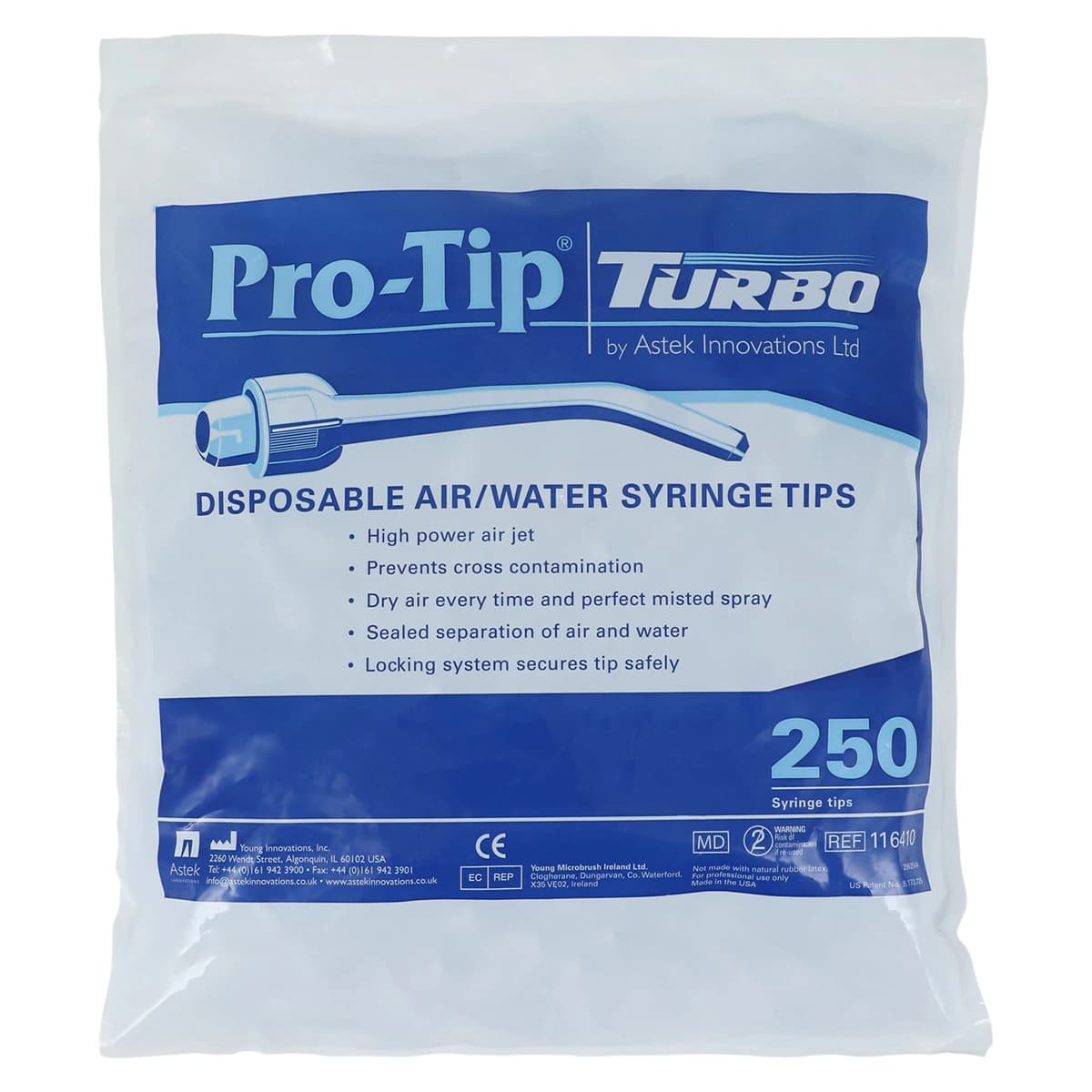 Young Dental Pro-Tip Turbo Disposable Air/Water Syringe Tips, White, 250/Bag, 116410 - Young Pro-Tip Disposable Air/Water Syringe Tips 250Pk - Image 1