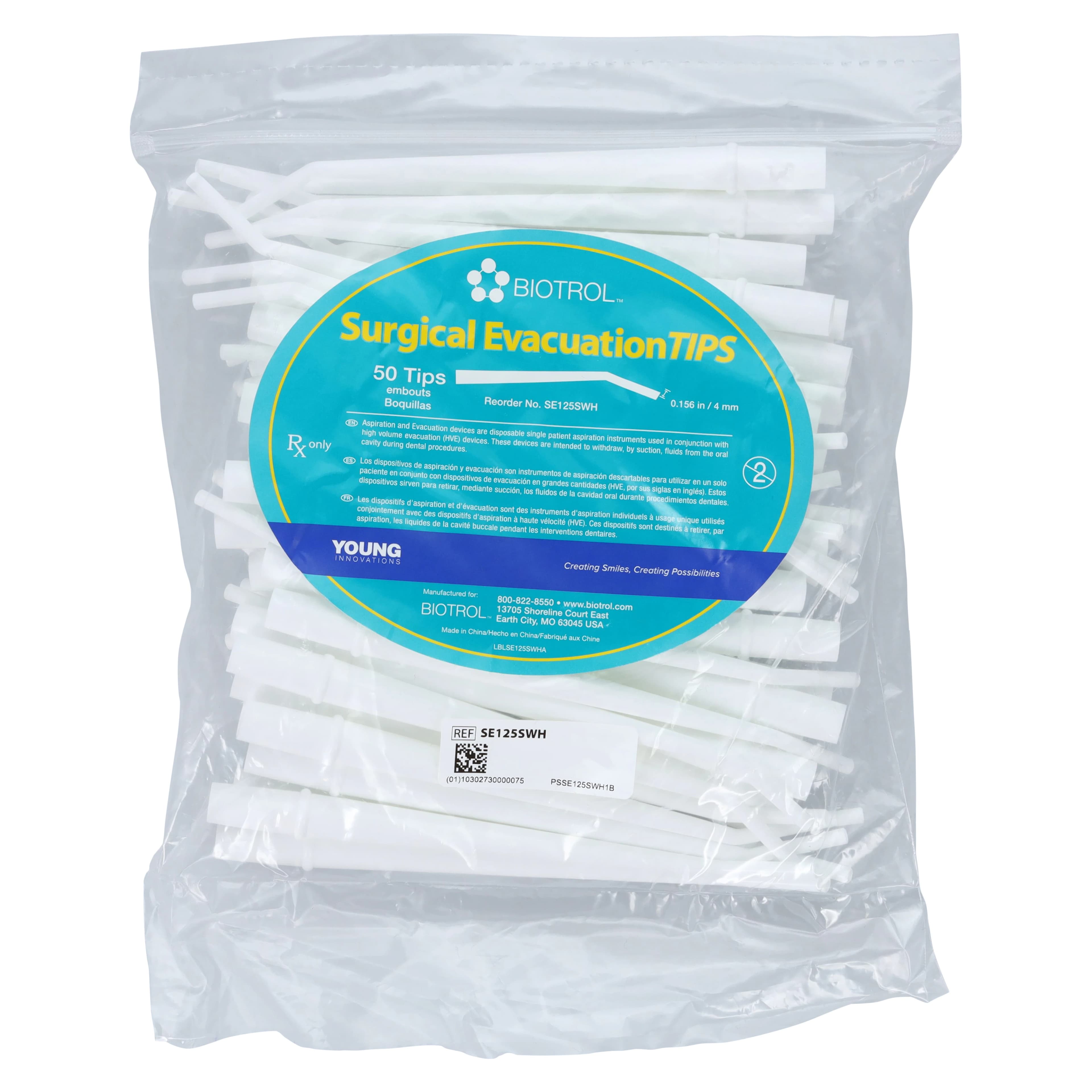 Biotrol Surgical Evacuation Tips, 0.16" (4mm), White, 50/Pkg, SE125SWH - Sugical Evacuation Tips | 0.16'' (4mm) SE125SWH - Image 1