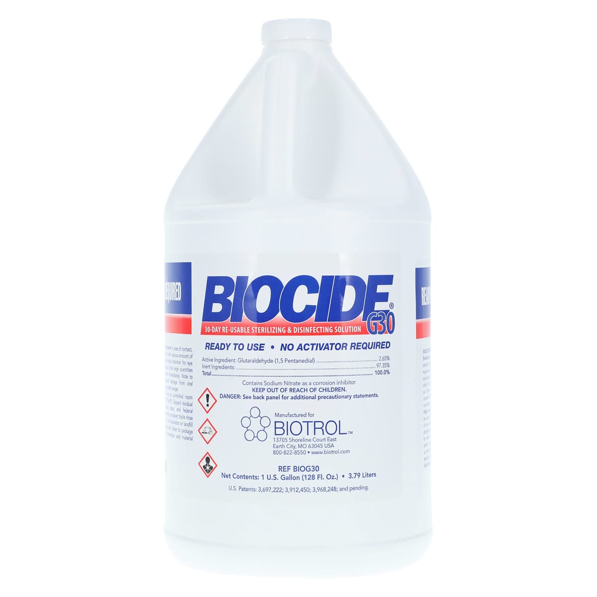 Biocide G30 Sterilant Disinfectant Solution, 2.65% Glutaraldehyde, 1 Gallon Bottle, BIOG30 - Biocide G30 Sterilant Solution Gallon - Image 1