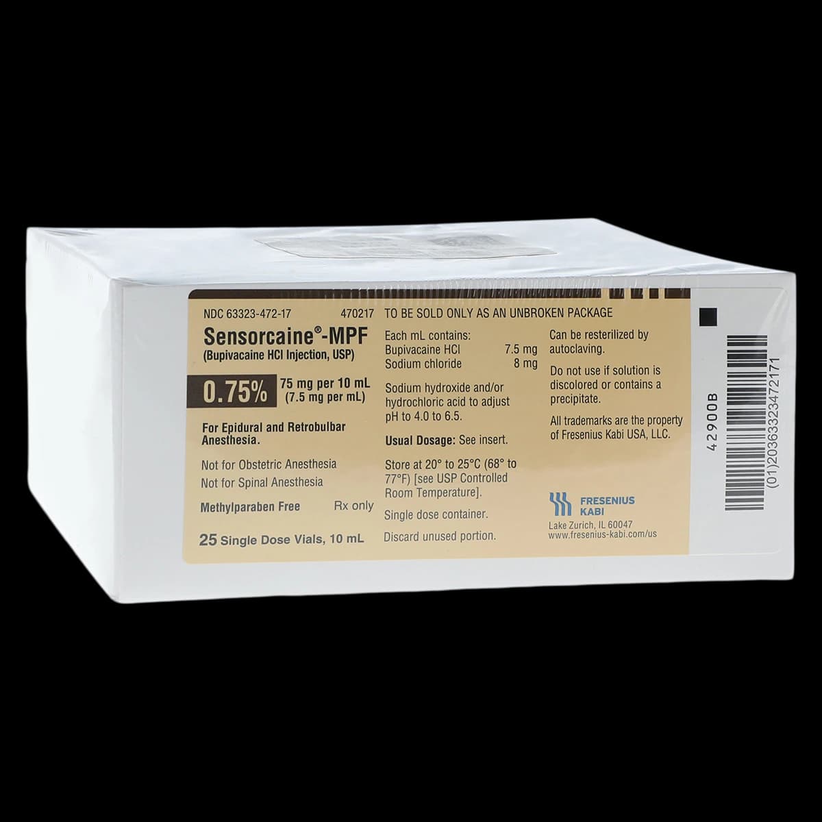 Sensorcaine MPF (Bupivacaine HCl) 0.75% Injection, Preservative-Free, Single-Dose Vial, 10 mL, 25/Pkg - Sensorcaine MPF SDV 10mL - Image 1
