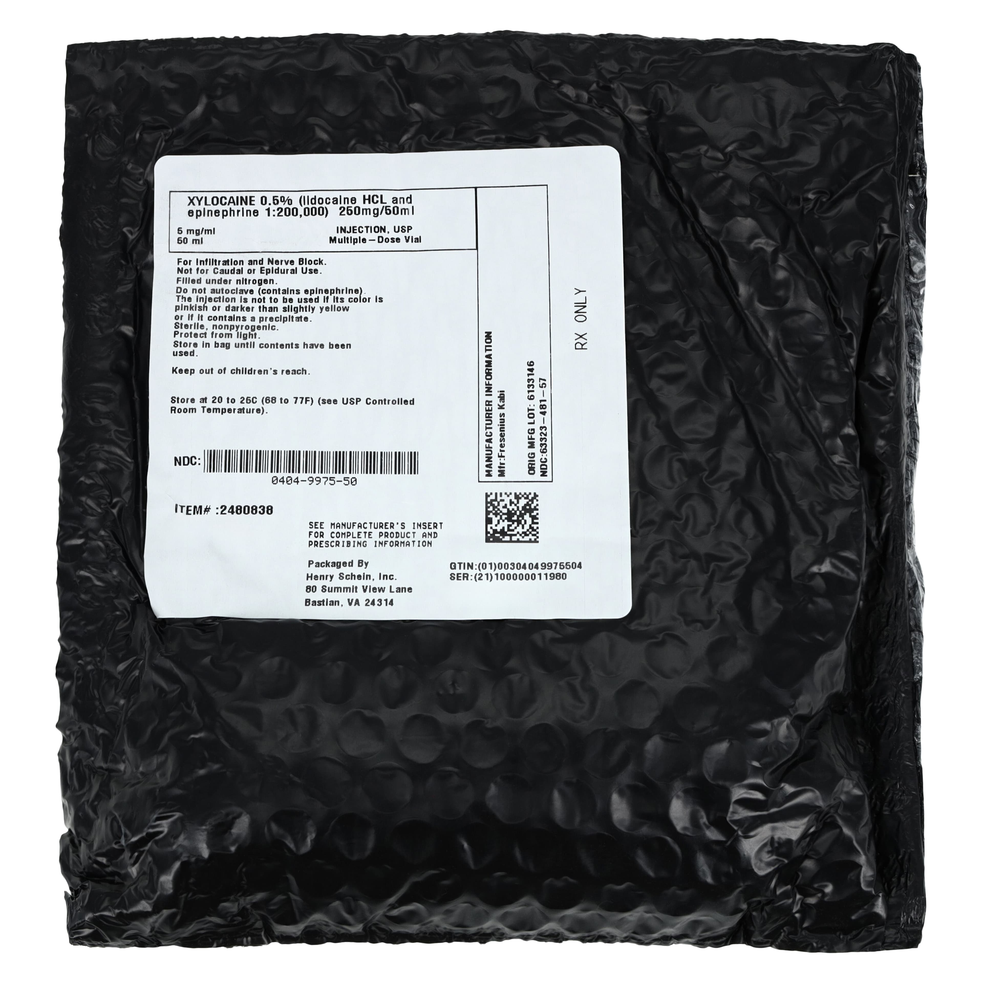 Xylocaine with Epinephrine Injection 0.5% 1:200,000 MDV 50mL Each thumbnail 4