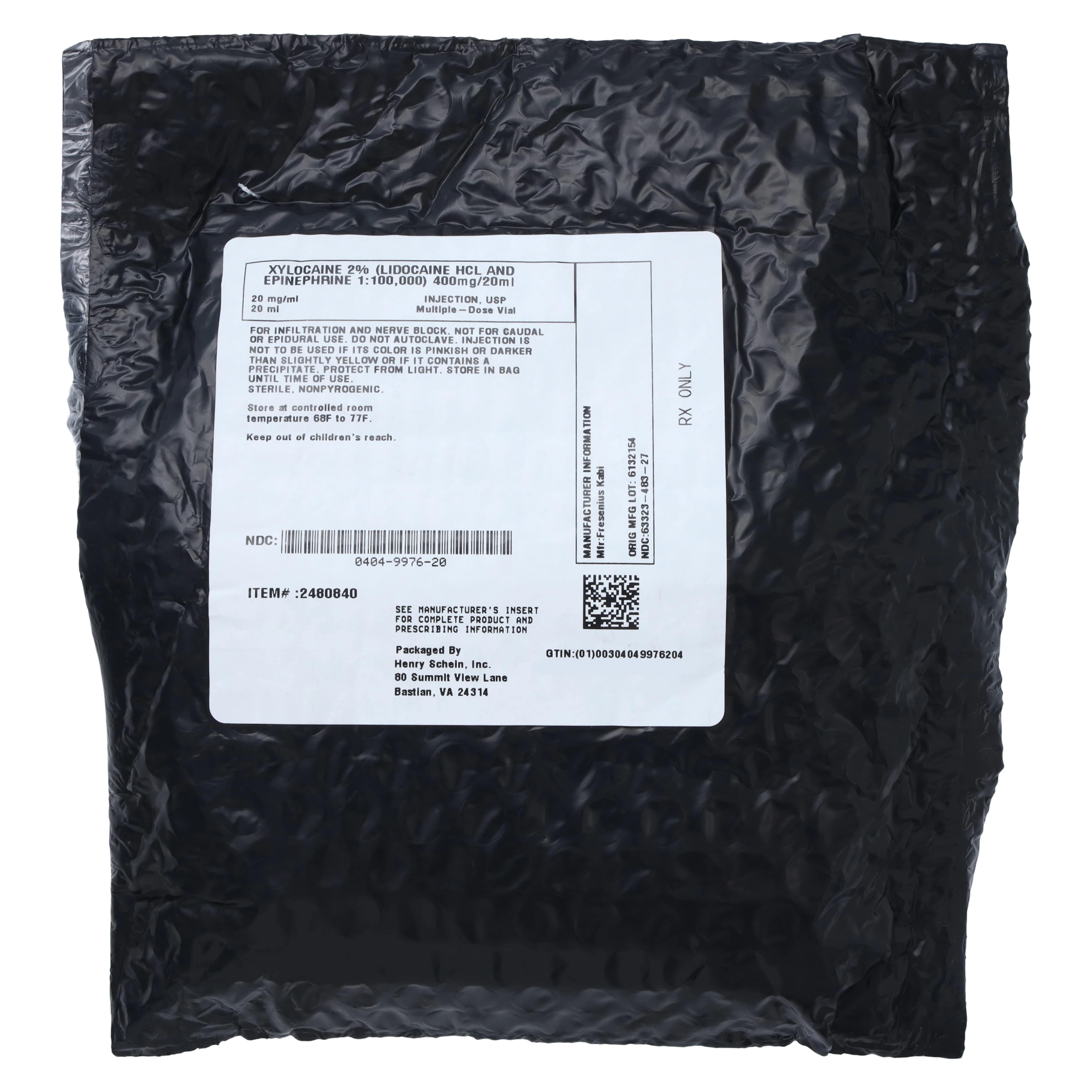Xylocaine with Epinephrine Injection 2% 1:100,000 MDV 20mL Each thumbnail 3