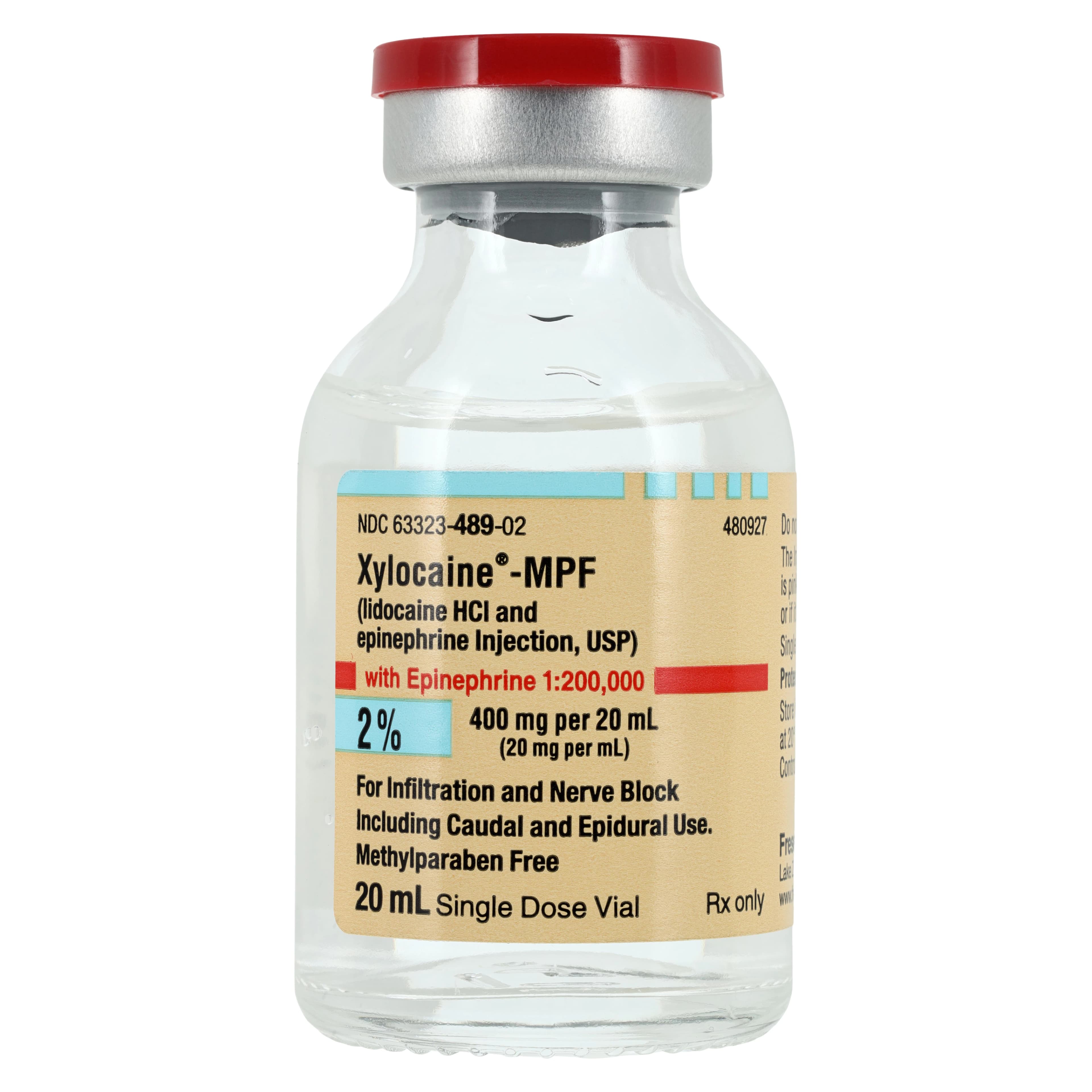 Xylocaine MPF (Lidocaine HCl 2% with Epinephrine 1:200,000) Injection, Preservative-Free, Single-Dose Vial, 20 mL, Each - Xylocaine MPF w/Epi N-R SDV - Image 1