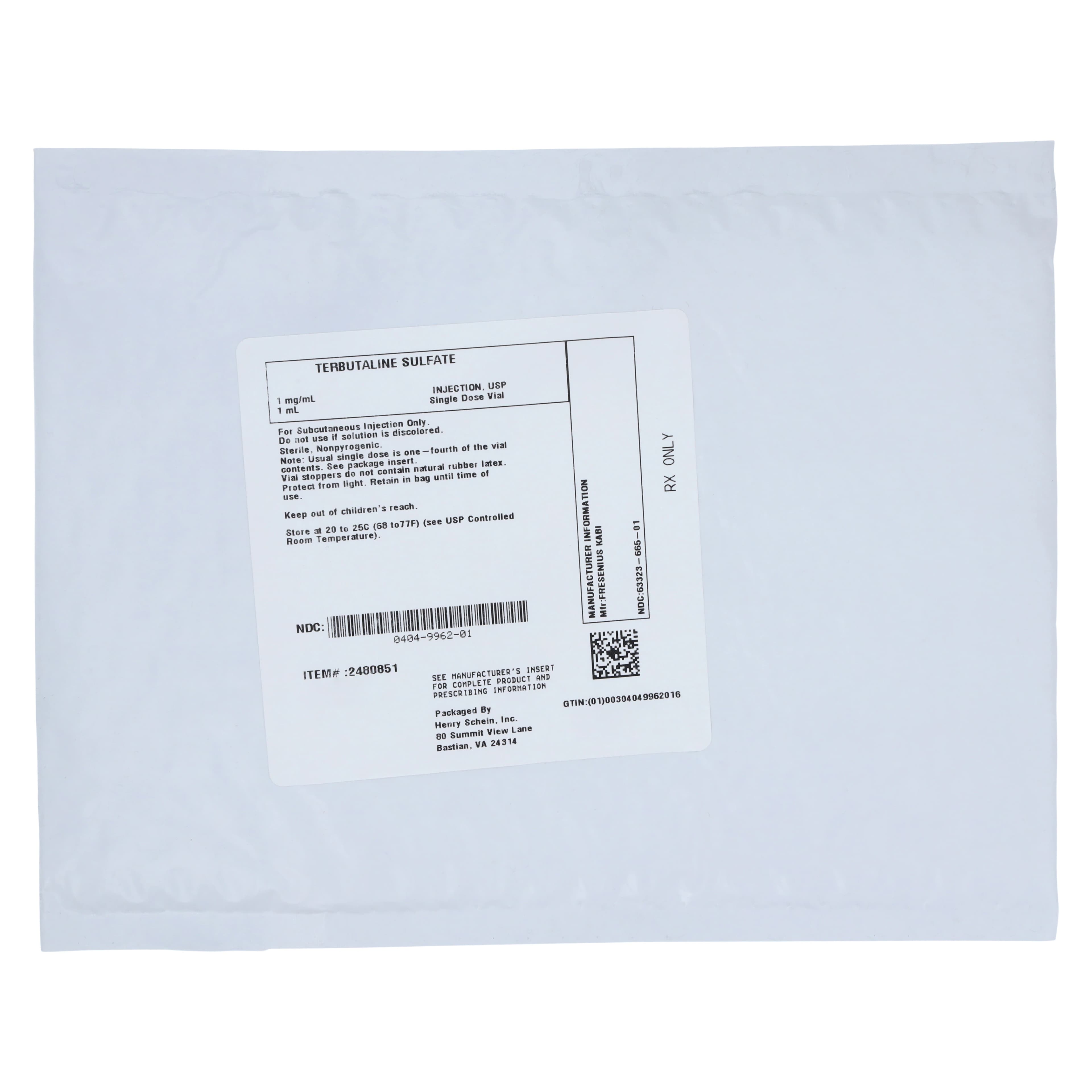 Terbutaline Sulfate Injection, 1 mg/mL, Single-Dose Vial, 1 mL Each thumbnail 3