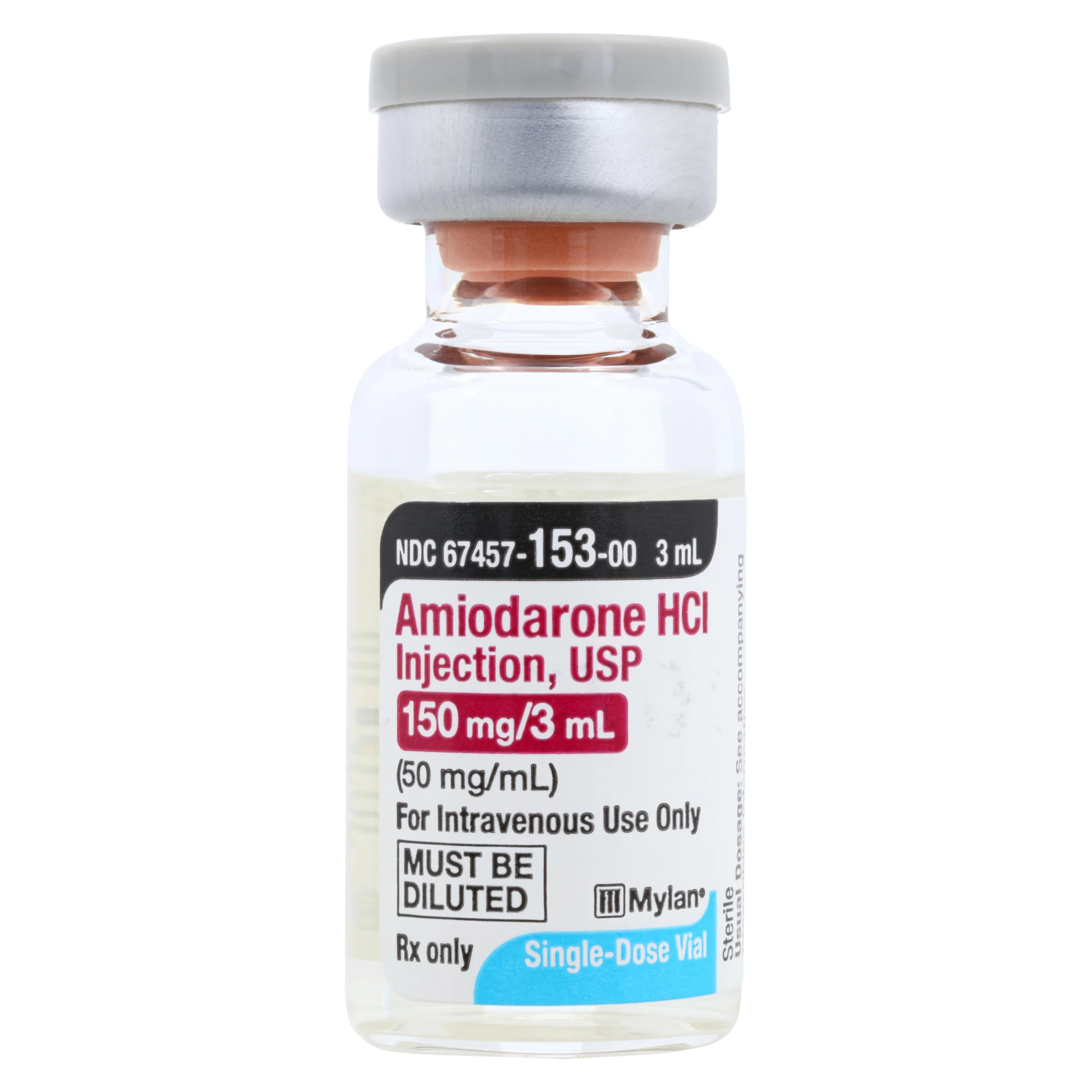 Amiodarone HCl Injection 50 mg/mL, Single-Dose Vial, 3 mL, Mylan Institutional - Amiodarone HCL Inj SDV NR - Image 1