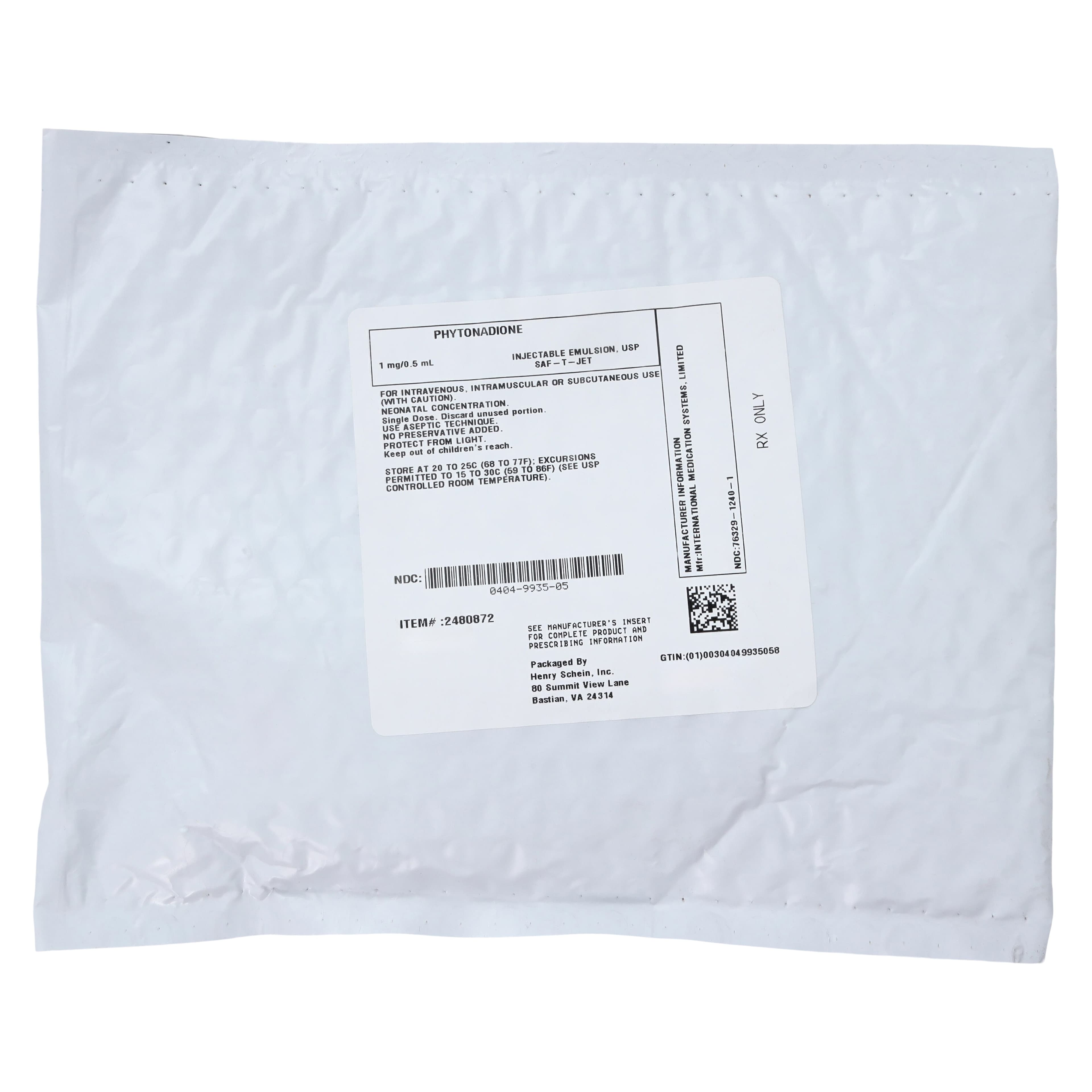 Phytonadione (Vitamin K) Injection 1mg/0.5mL Saf-T-Jet Prefilled Syringe, 0.5mL Each thumbnail 5