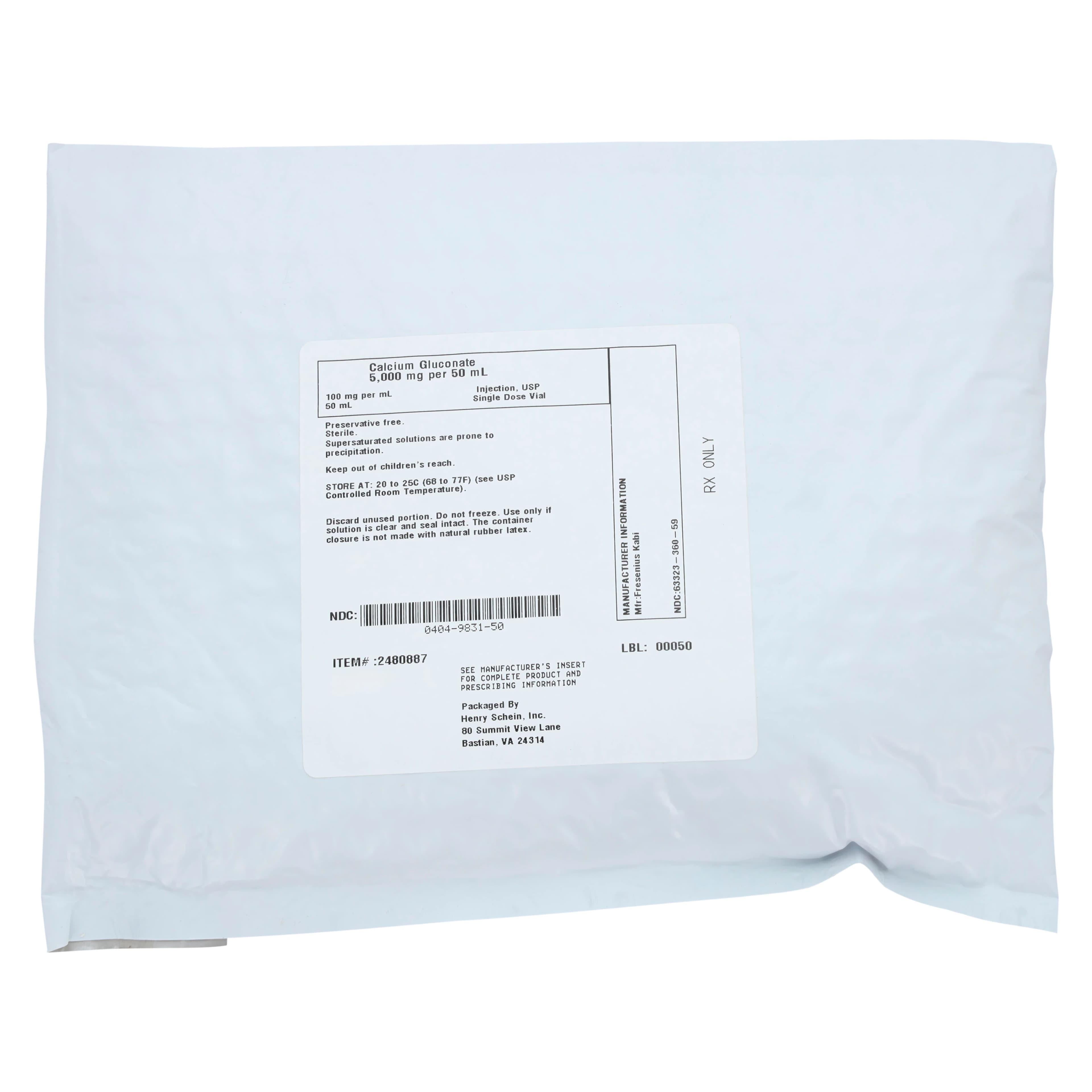 Calcium Gluconate Injection 100 mg/mL, Single-Dose Vial, 50 mL, Non-Returnable (Fresenius Kabi) thumbnail 3