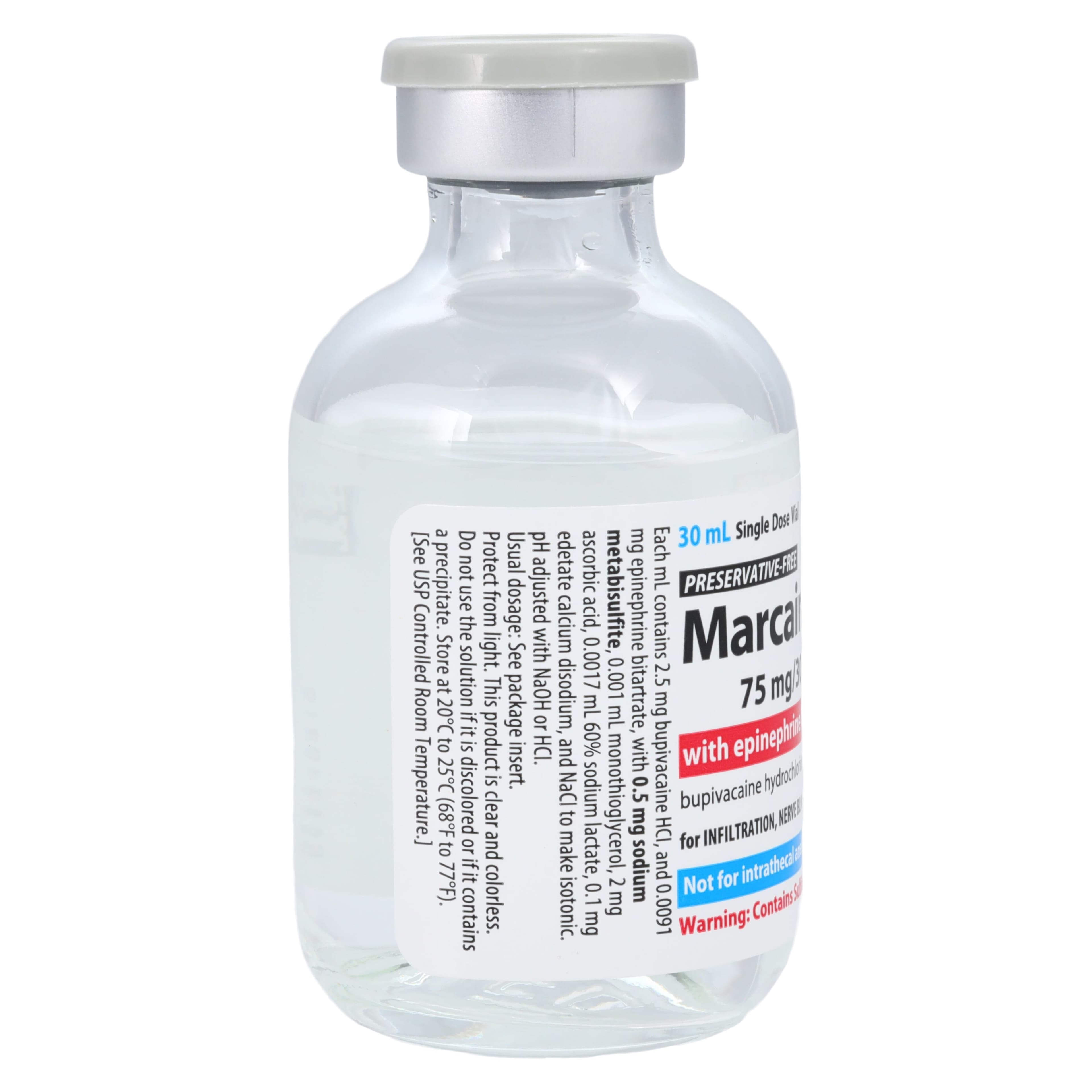 Marcaine (Bupivacaine HCl) with Epinephrine Injection, 0.25% with 1:200,000 Epinephrine, Preservative-Free, Single-Dose Vial, 30 mL thumbnail 3
