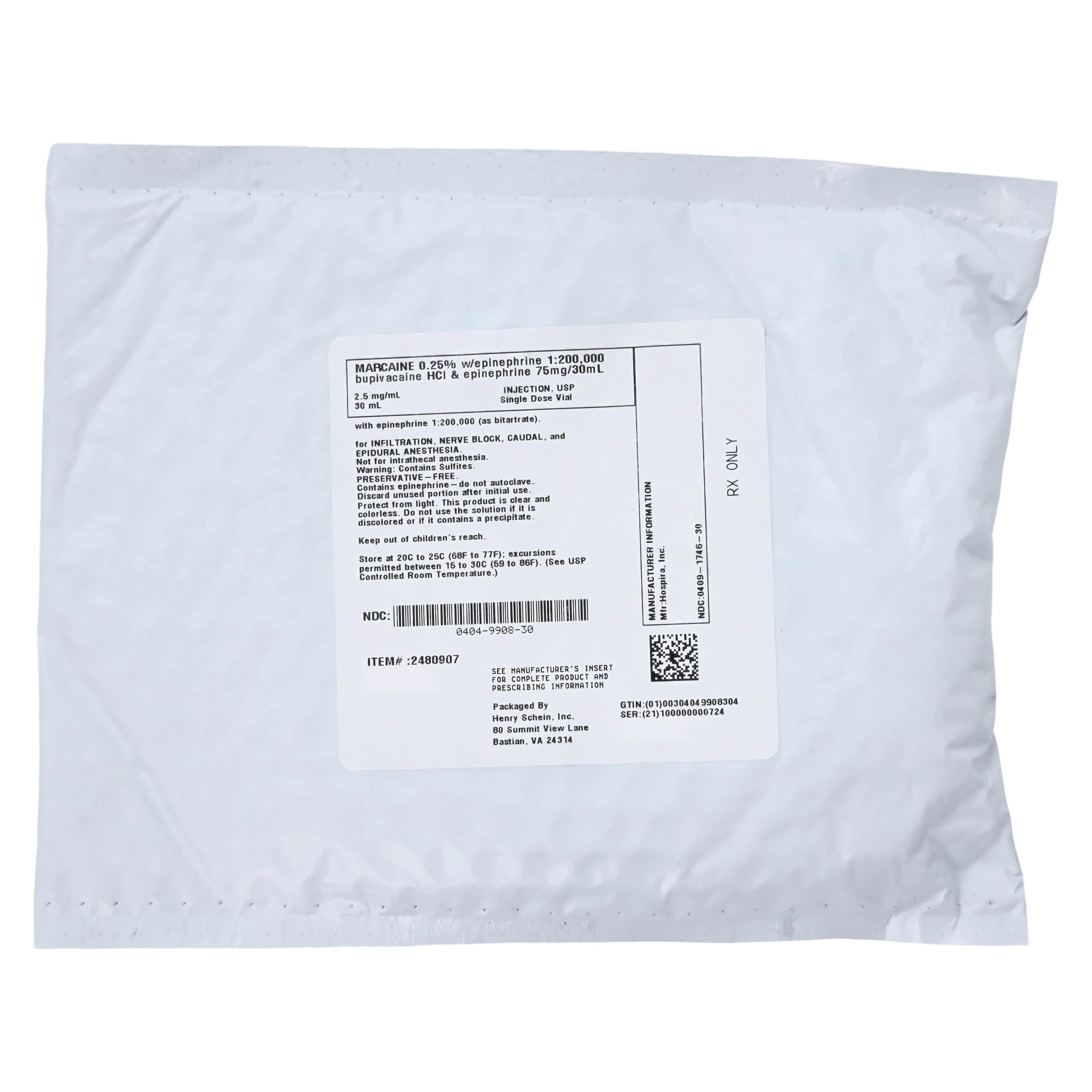 Marcaine (Bupivacaine HCl) with Epinephrine Injection, 0.25% with 1:200,000 Epinephrine, Preservative-Free, Single-Dose Vial, 30 mL thumbnail 5