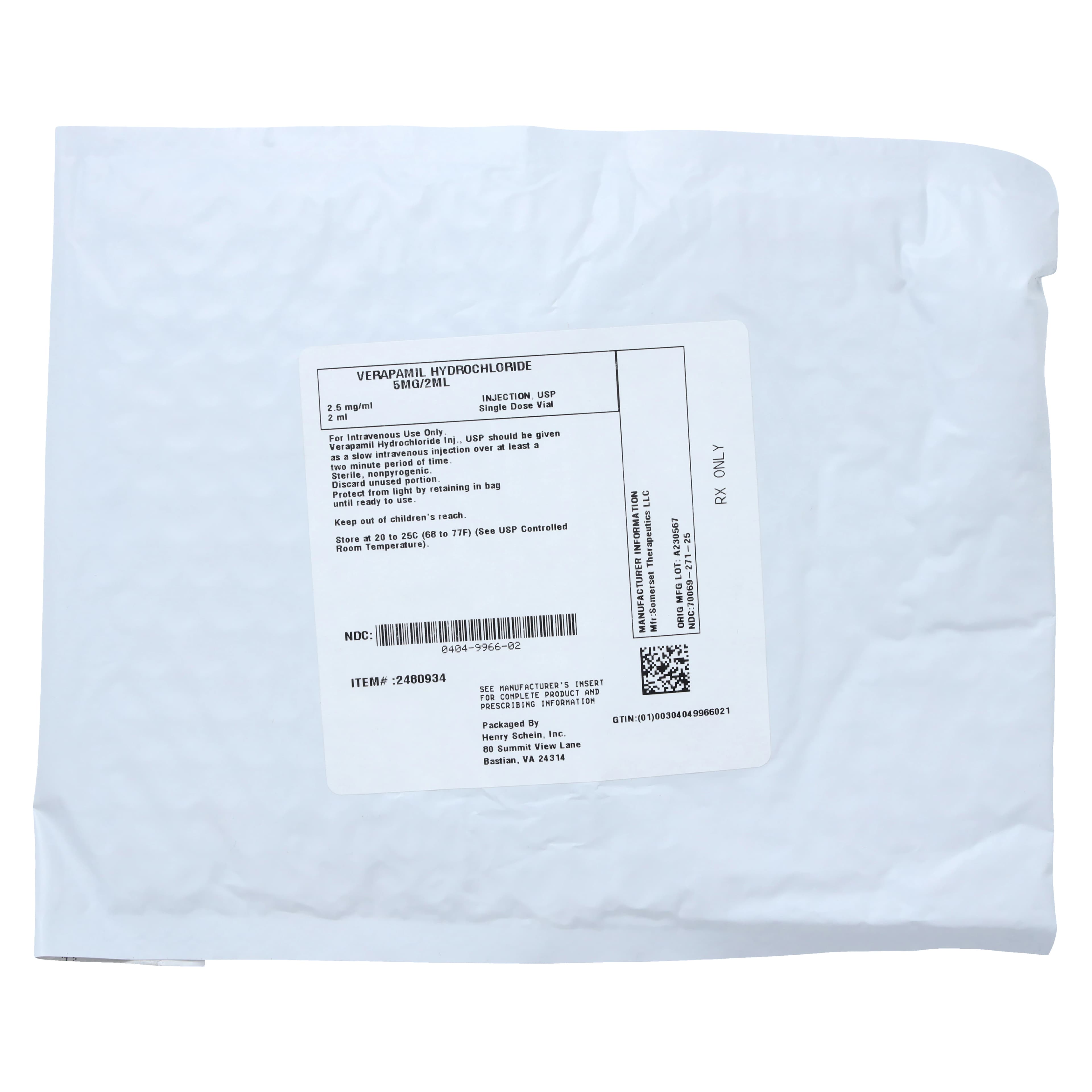 Verapamil HCL Injection 2.5mg/mL, Single Dose Vial (SDV), 2mL Each thumbnail 3
