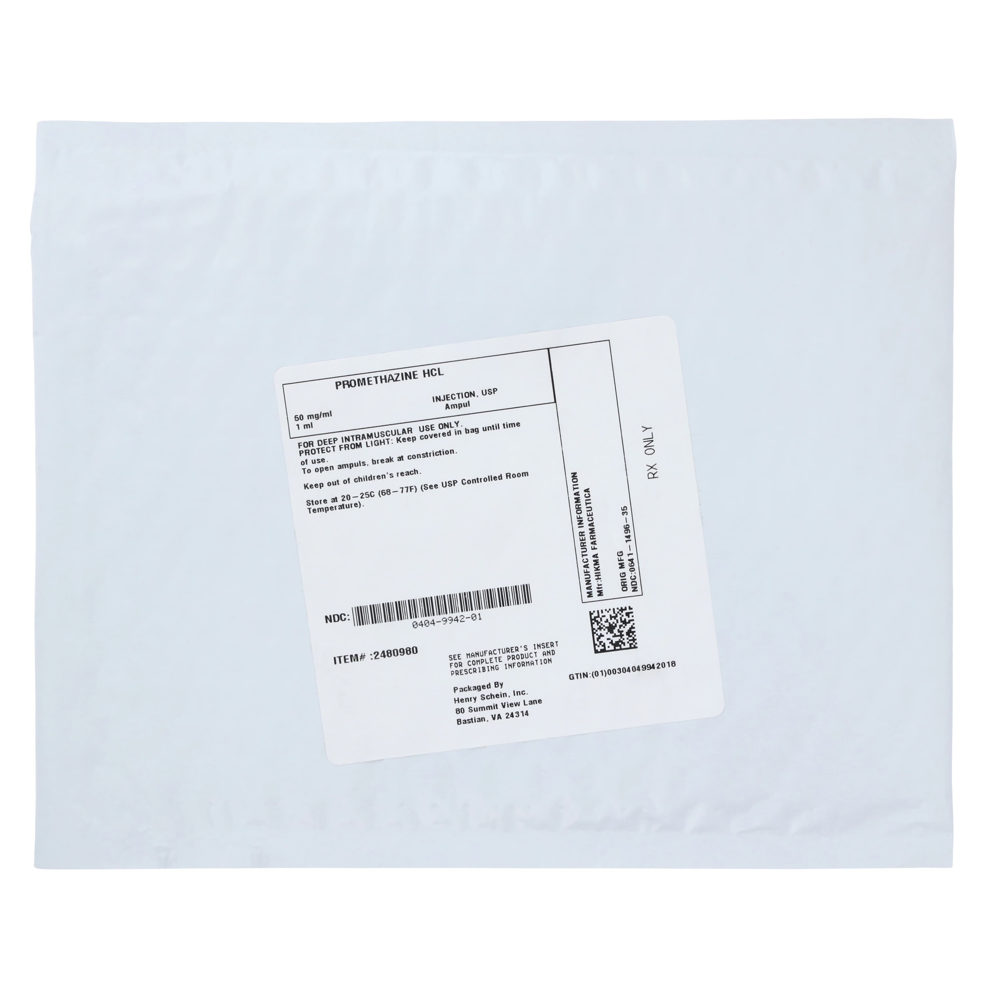 Promethazine HCL Injection 50mg/mL Ampule 1mL, Hikma Pharmaceuticals thumbnail 4