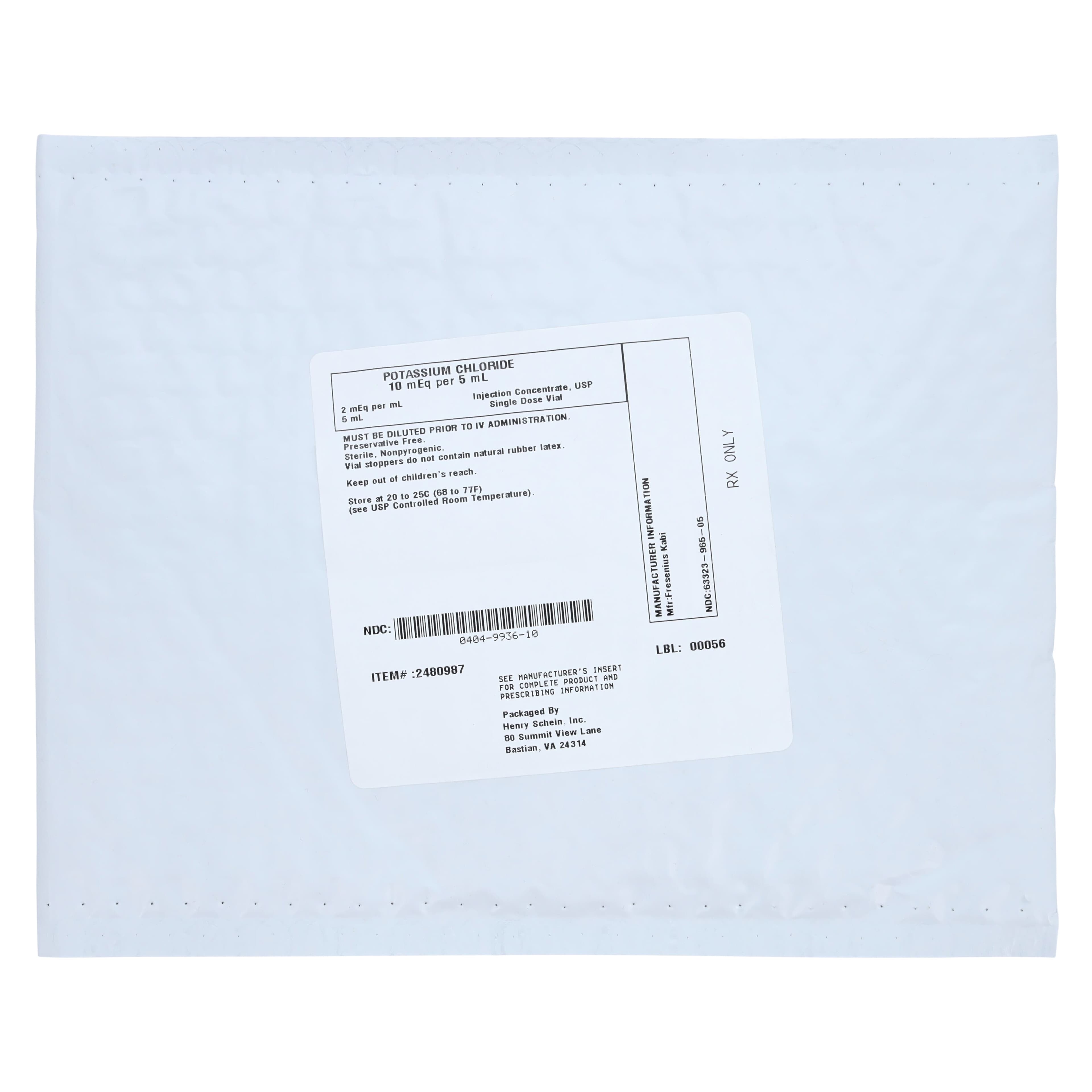 Potassium Chloride Injection 10 mEq Single-Dose Vial, 5 mL, Fresenius Kabi thumbnail 3