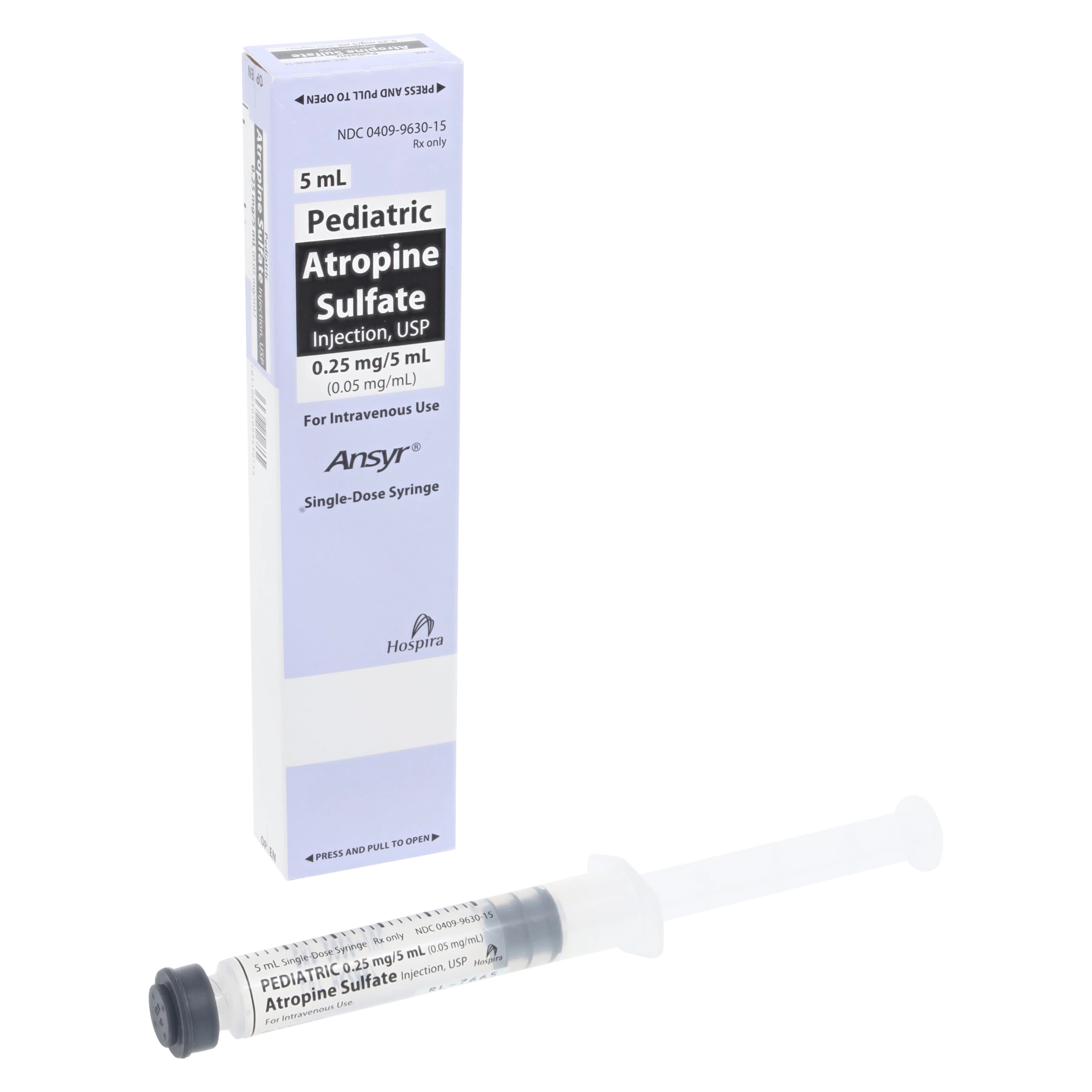 Atropine Sulfate Injection 0.05mg/mL Pediatric Ansyr Syringe 5mL Each - Atropine Sulf Ansyr Syr N-R - Image 1