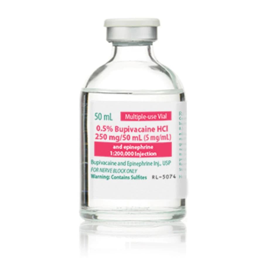 Bupivacaine HCl 0.5% with Epinephrine 1:200,000 Injection, Multiple-Dose Vial, 50 mL - Bupivacaine w/Epi MDV NR - Image 1