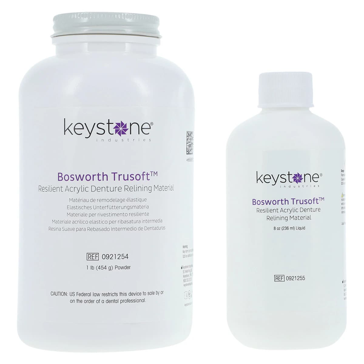 Trusoft Resilient Denture Acrylic Relining Material Bulk Kit, 1 lb Powder, 8 oz Liquid, 1/3 oz Bonding Liquid, 0921253 thumbnail 3
