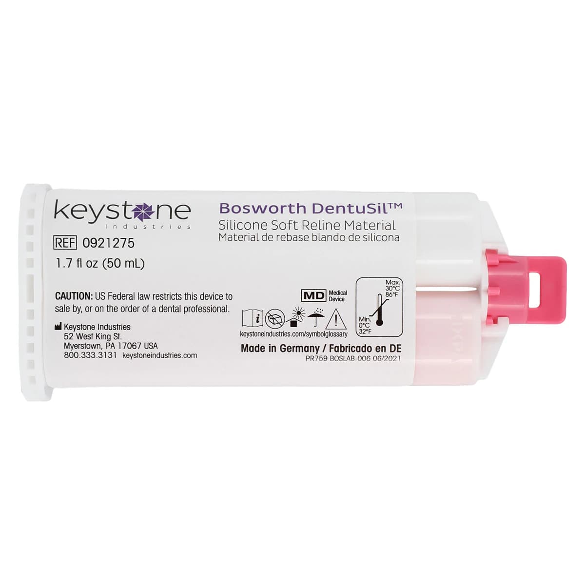 DentuSil Silicone Soft Reline Material Standard Kit, Translucent Pink, 50 ml Cartridge, 14 ml Adhesive, 10 Mixing Tips, 10 Applicator Brushes, 0921276 thumbnail 3