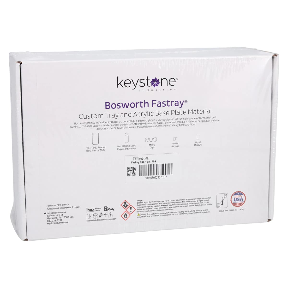 Fastray Custom Tray and Acrylic Base Plate Material, Pink, Regular Set, Standard Kit (1 lb Powder & 8 oz Liquid), 0921376 - Fastray Pink Pdr&Liq Std - Image 1