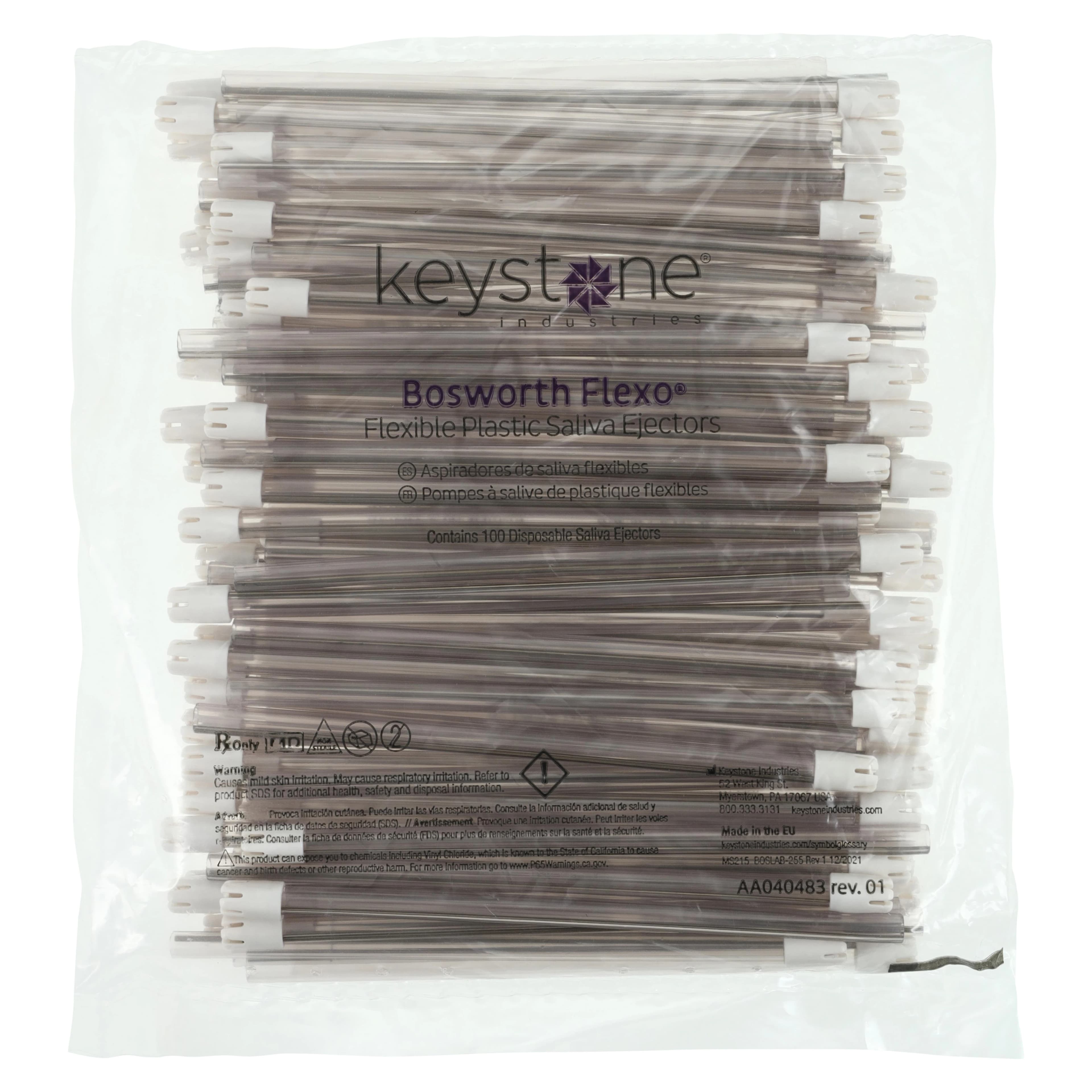 Flexo Disposable Saliva Ejectors, Plastic, Fixed Tips, Clear with White Tip, 100/Pk, 1662215 thumbnail 3